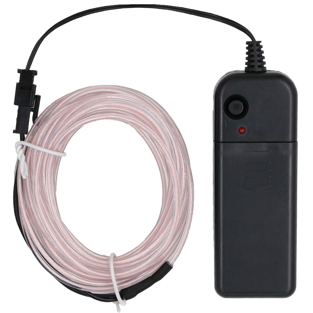 Searik EL Wire White Lights 16.4ft/5m, Flexible LED Neon Light Glow EL Wire Rope Tape String Lights with Battery Pack Controller