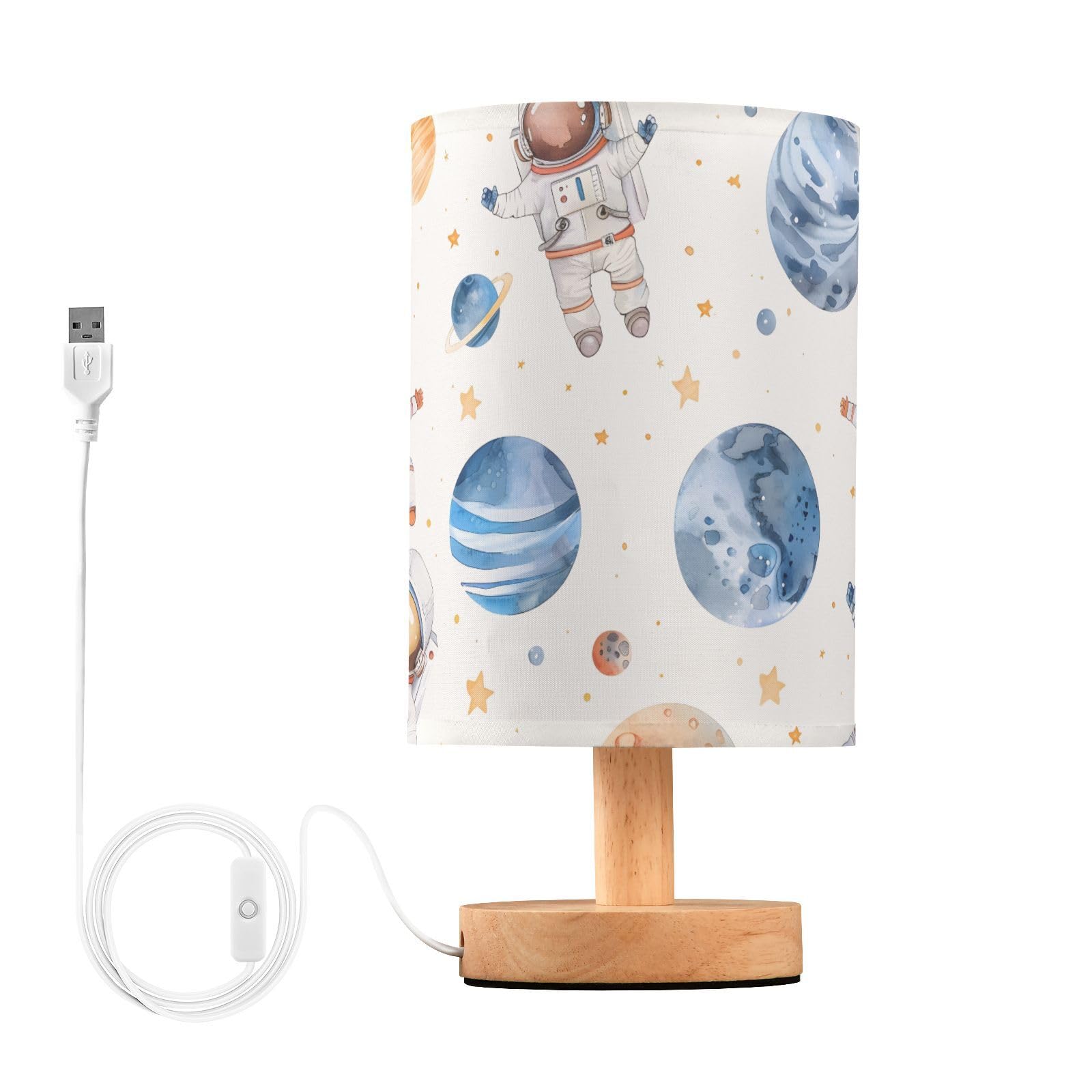 MFTJYO Bedside Table Lamp Watercolor Planets Astronauts Table Lamp for Bedroom Nightstand Lamp with USB Port LED Desk Lamp Shade