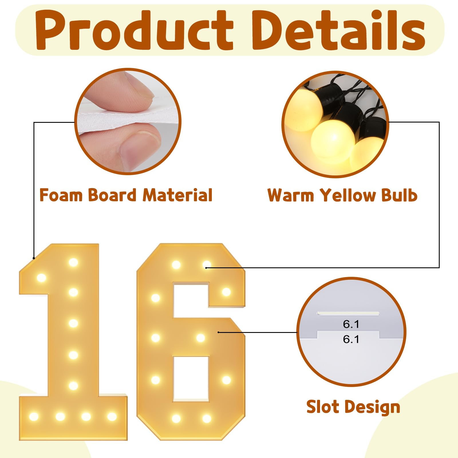 imprsv 16th Birthday Decor - 4FT Light Up Foam Board Numbers for Girls & Boys Anniversary Party Decorations