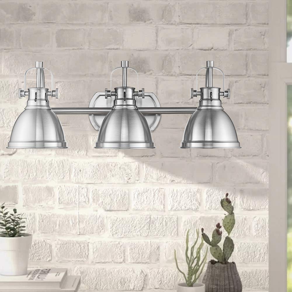 Emliviar 3-Light Bathroom Vanity Light Fixture, Brushed Nickel Finish With Metal Shade, 4054S