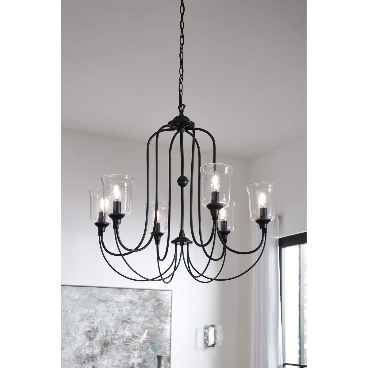 Progress Lighting Bowman Collection 6-Light Clear Chiseled Glass Coastal Chandelier Light Matte Black