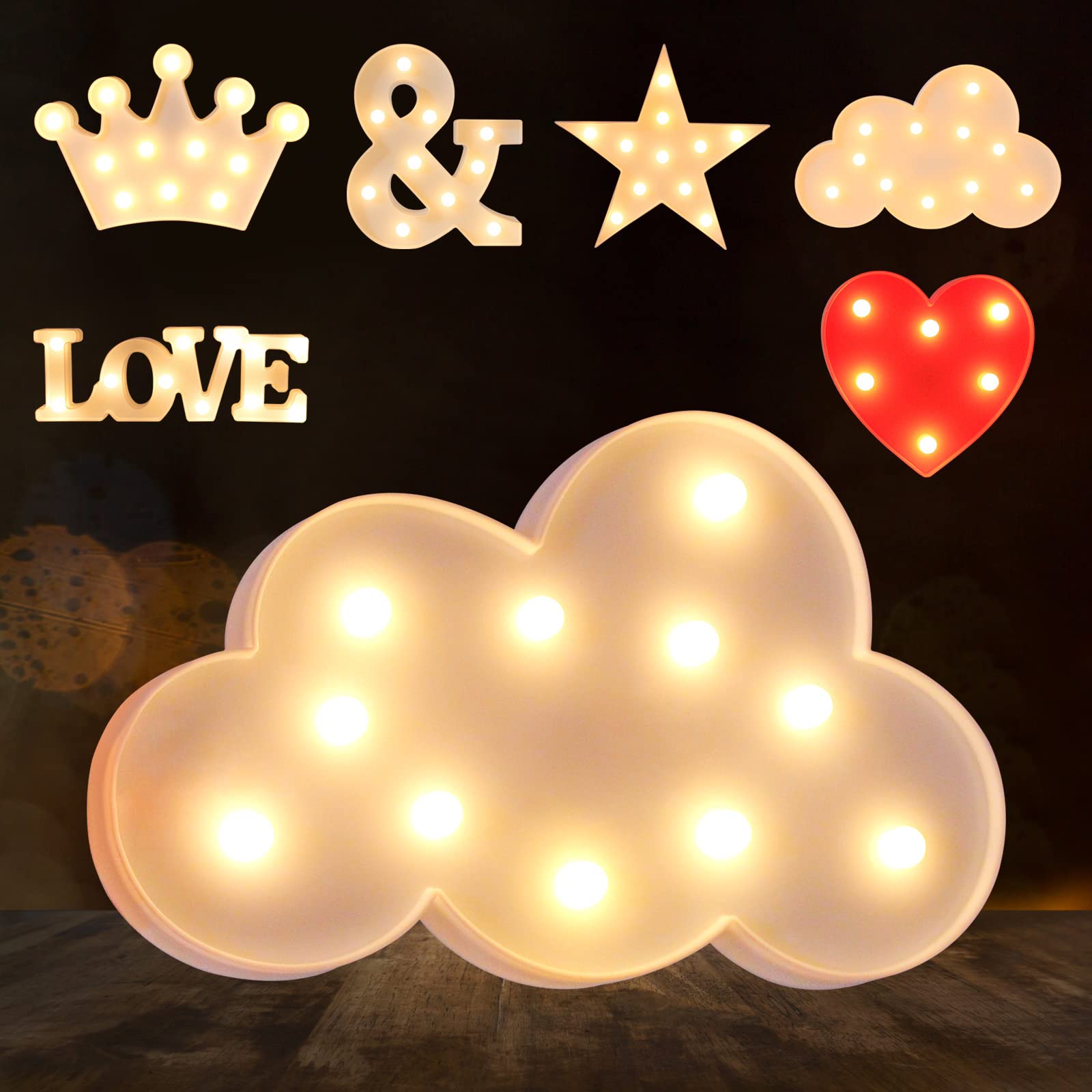 Led Marquee Letter Lights, Laerjin LED Letter Lights Sign Light Up Letters Sign for Home Cafe Bar Party Wedding Birthday Christmas Decoration, Battery Operated Initials Lamp Letters - White Cloud
