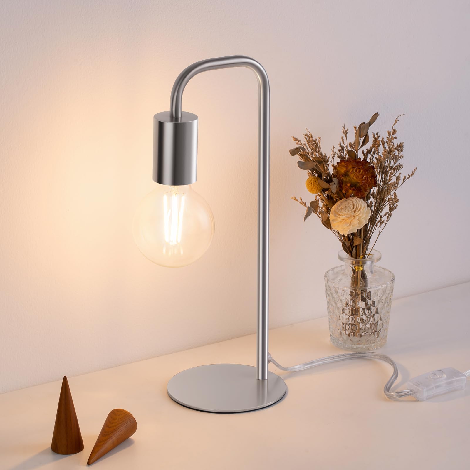 Iporovon Industrial Table Lamp for Bedroom, Small Side Table Lamp for Nightstand with Wire Switch, E26 Socket Base, Modern Desk 