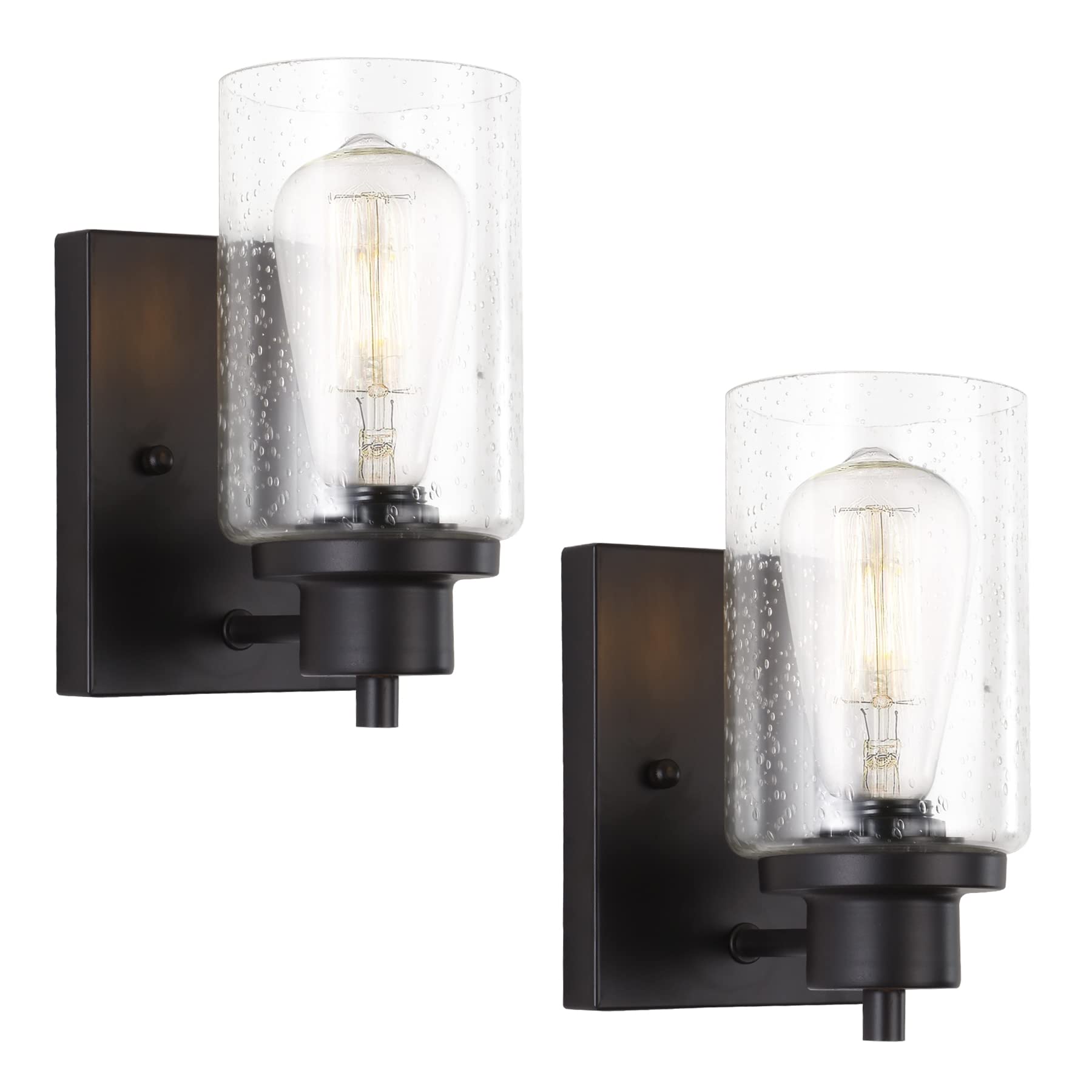 Eidonta 2-Pack Black Bath Vanity Light Fixtures With Seeded Glass For Bathroom & Living Room