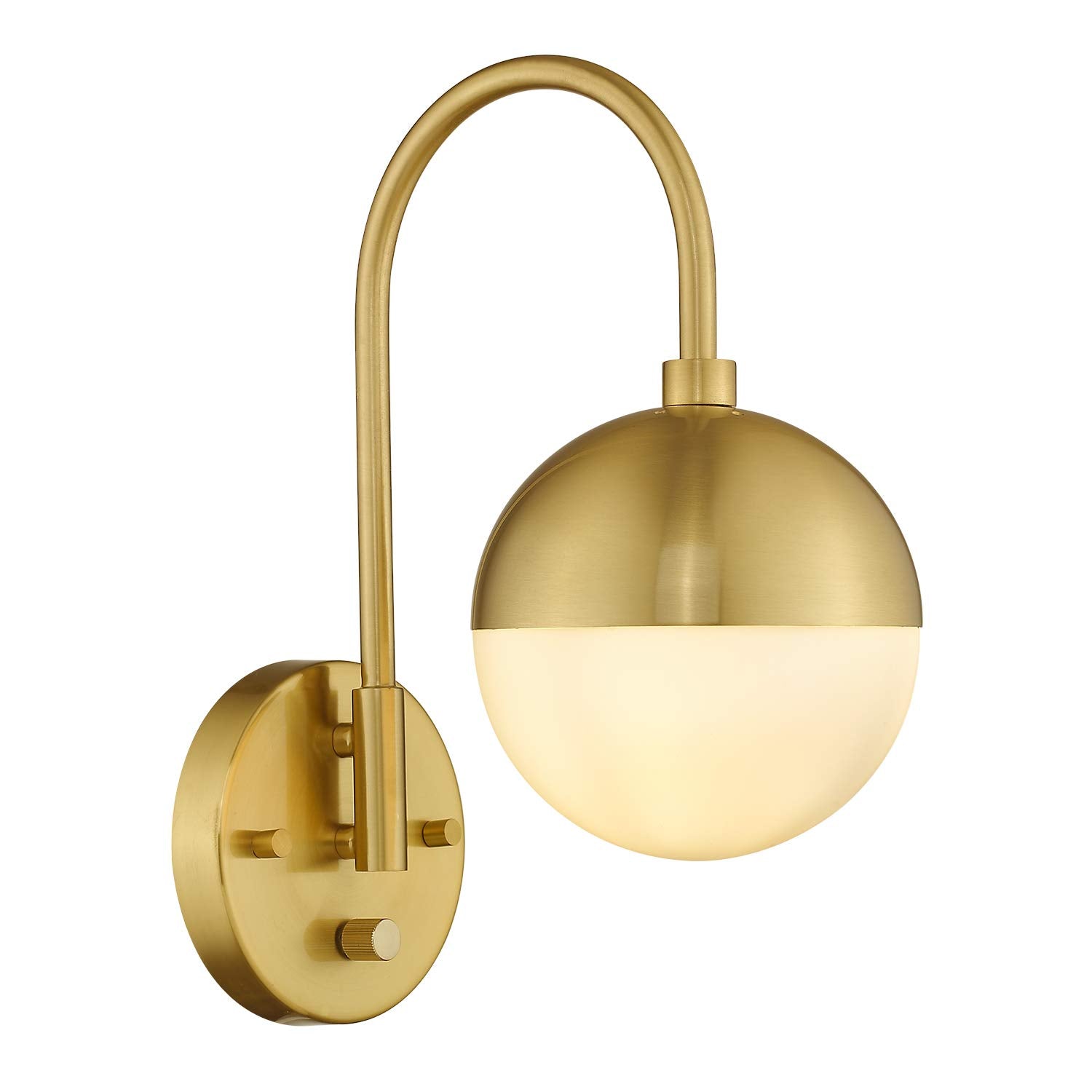 LMS Modern Wall Lamp with White Globe Glass, Gold Wall Sconce Wall Light with Brushed Brass Finished for Bedroom Bathroom Living