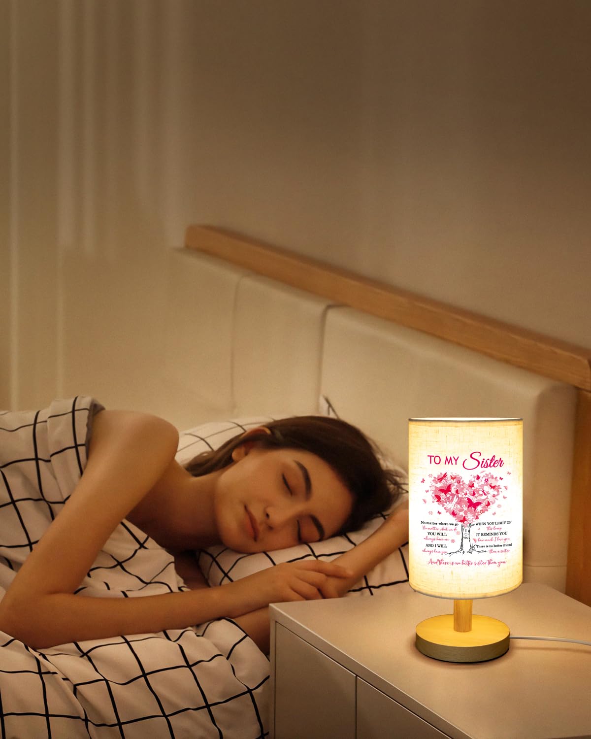 Calibron Sister Birthday Gifts  Gifts For Sisters Fabric Lamp  SisterS Gift From Sisters Table Lamp With Wooden Stand  Anniversary Wedding Gift For Sister