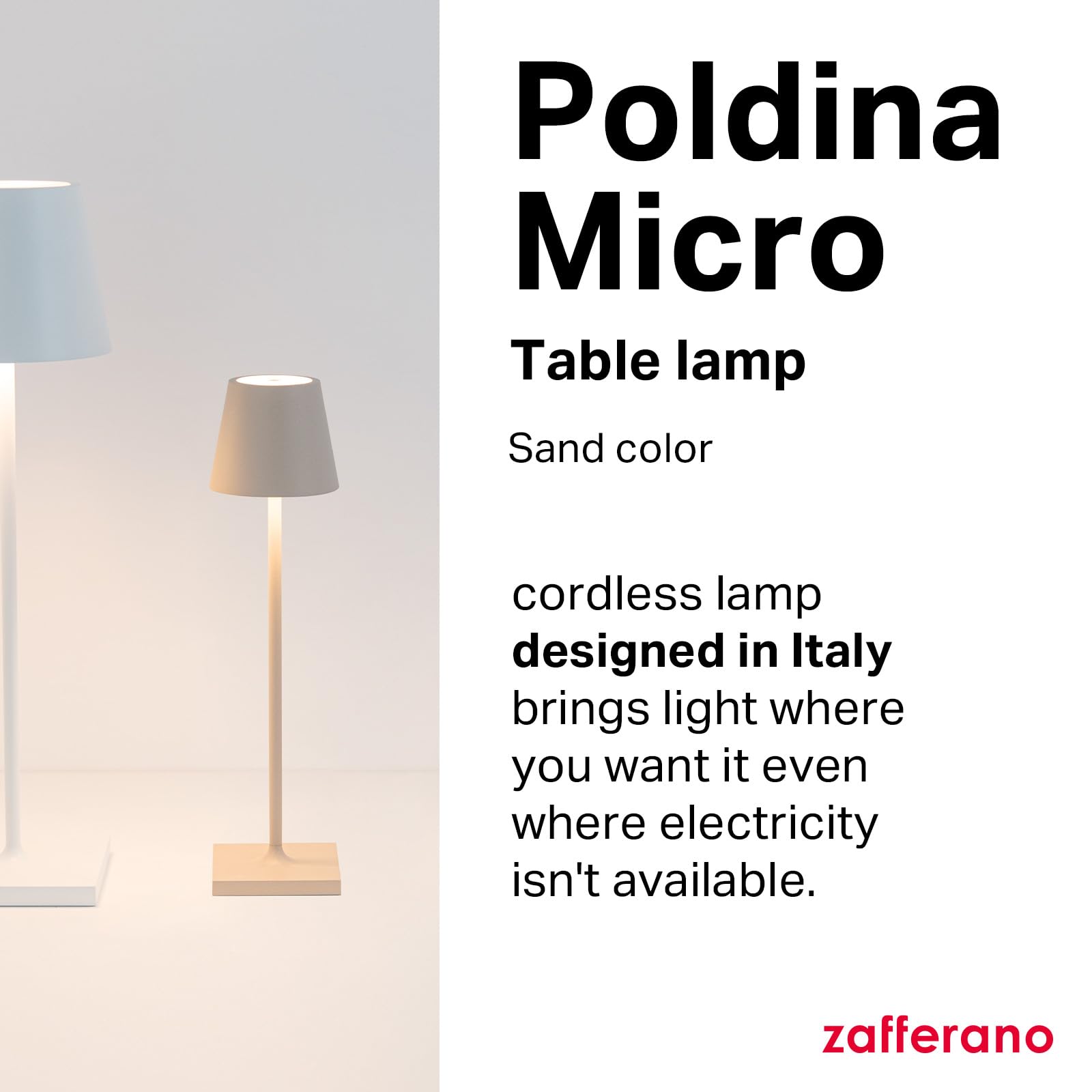 Zafferano Poldina Micro Lamp Rechargeable Cordless Table Lamp Touch Control 10.8 Inches Sand Color Model LD0490S3