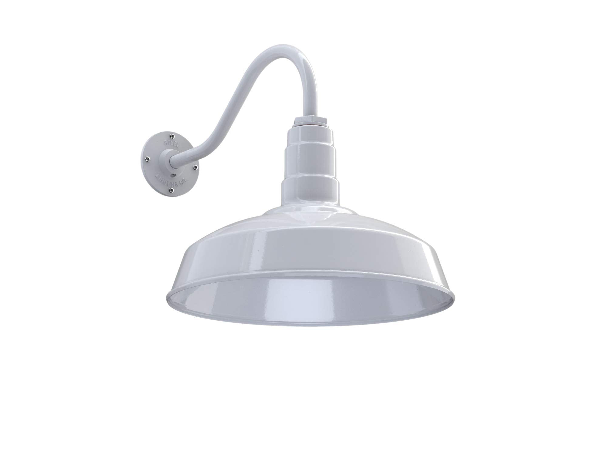 Steel Lighting Co. Gardena Barn Light - Outdoor Wall Mounted, 16in Gooseneck, Dusk to Dawn, White Steel Finish