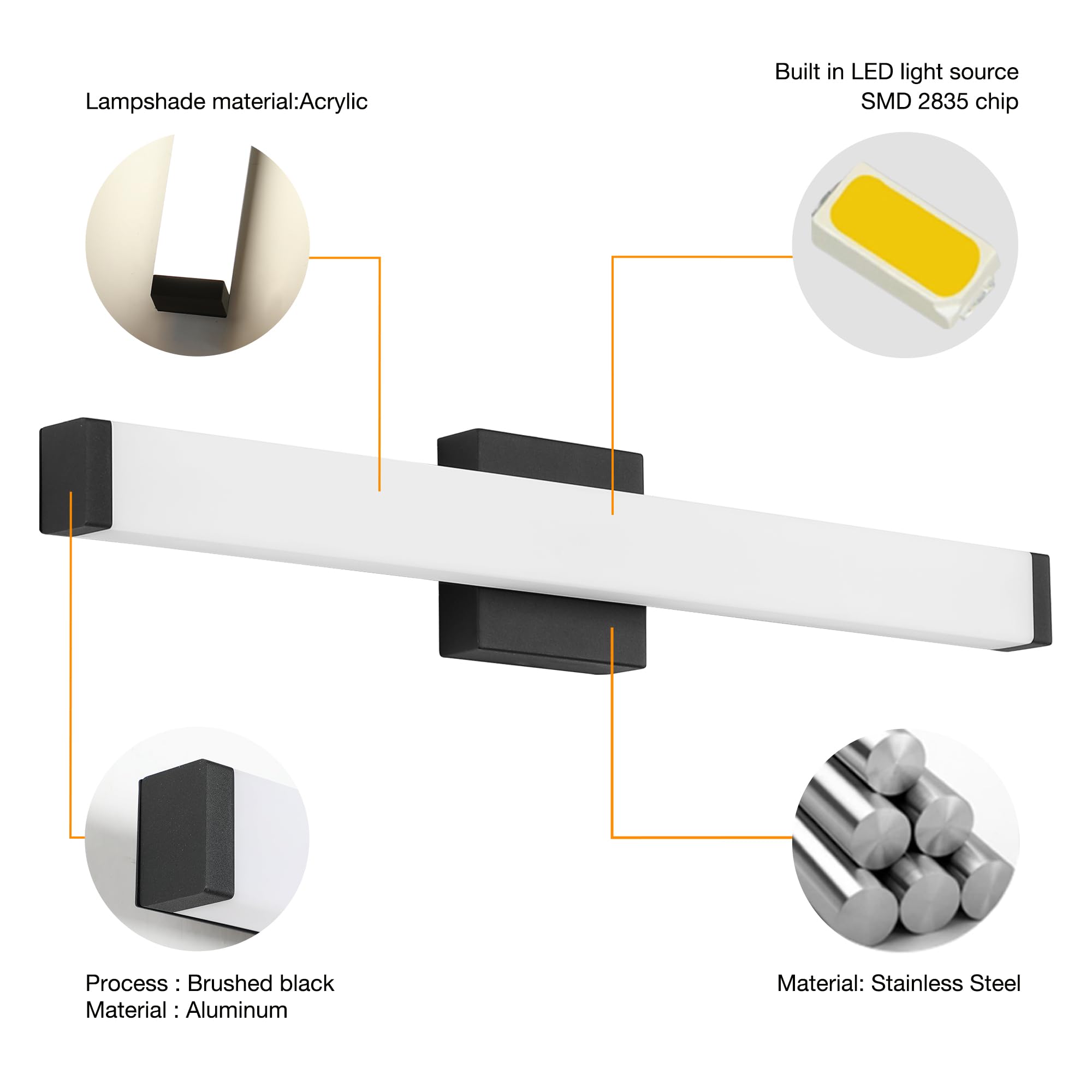 YHTlaeh Bathroom Vanity Light LED 24 inch 14W 4000K Matte Black Square Wall Fixture Model 7610