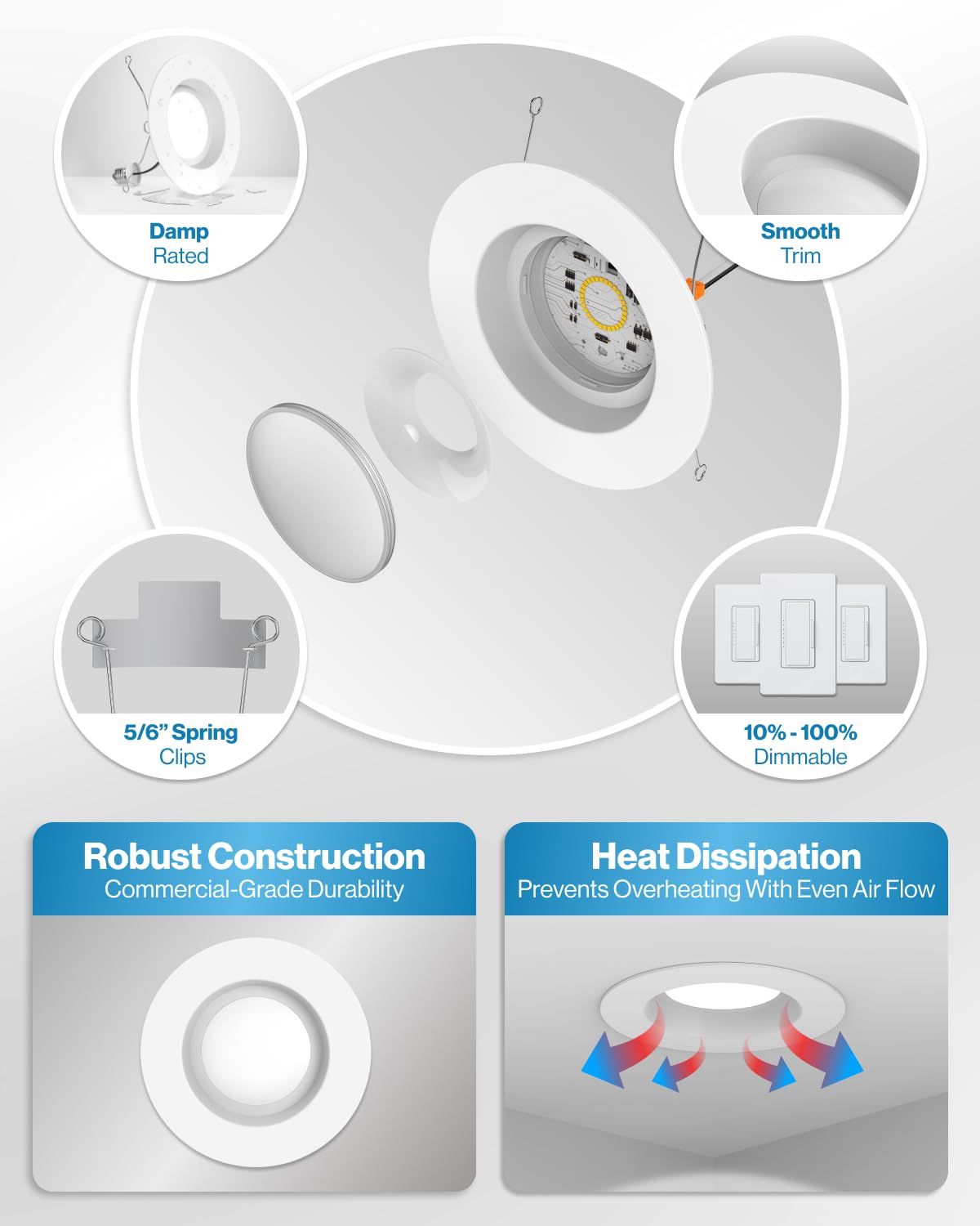 Sunco 12 Pack Retrofit Led Recessed Lighting 6 Inch, 3000K Warm White, Dimmable Can Lights, Smooth Trim, 13W=75W, 965 Lm, Damp R