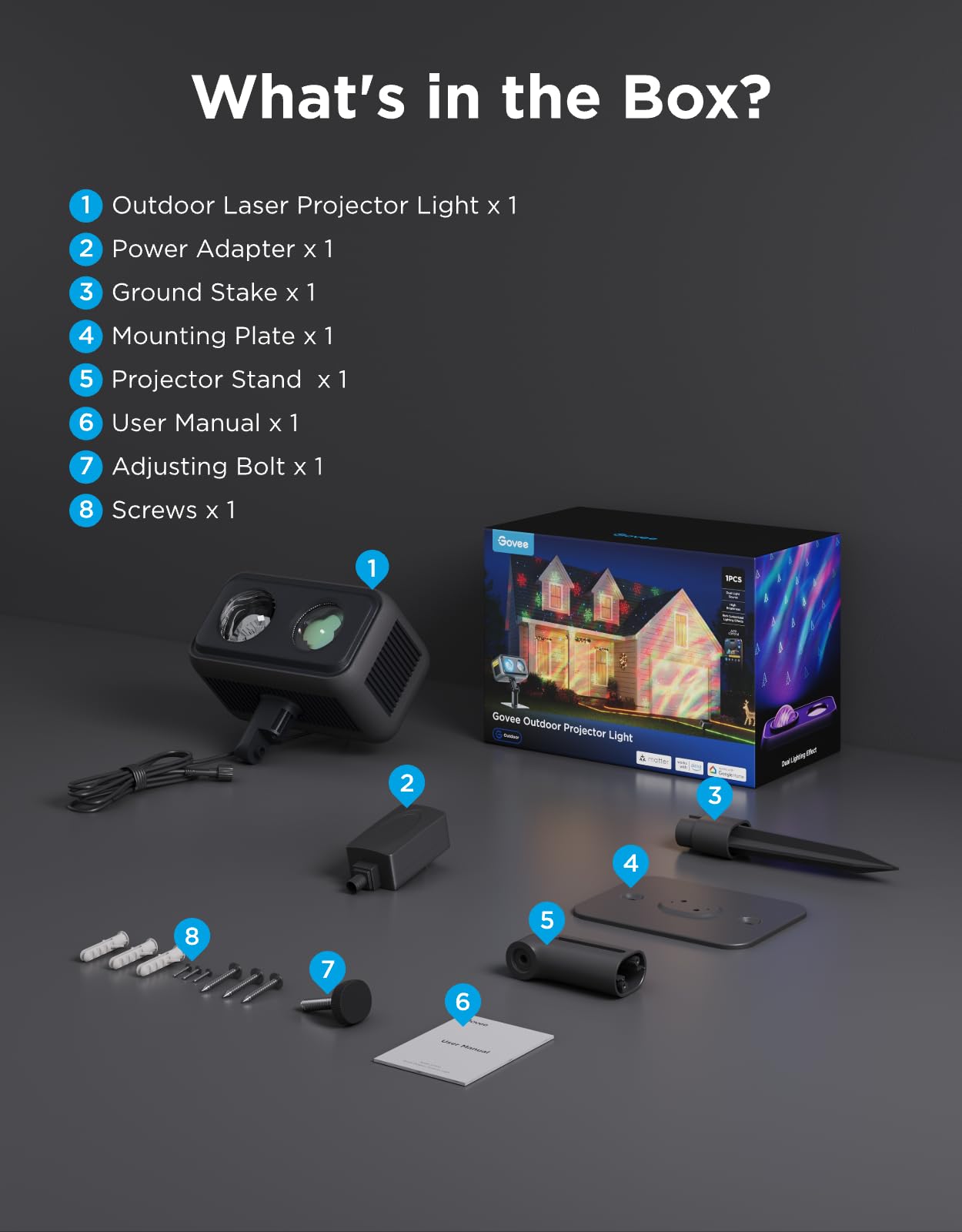 Govee Outdoor Projector Light, Aurora Star Projector, 16 RGB Patterns, IP65 Waterproof, Alexa & Google Compatible, Model H7073, Black
