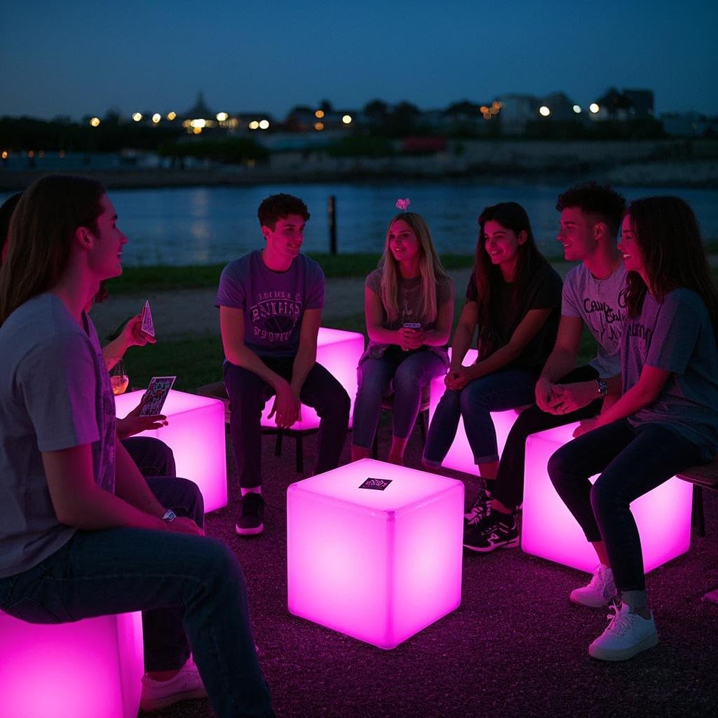 Mr.Go LED Cube Chair Light - 16-inch Rechargeable Waterproof Color Changing Seat, 16 RGB Colors, Model CQ-C105, Polyethylene