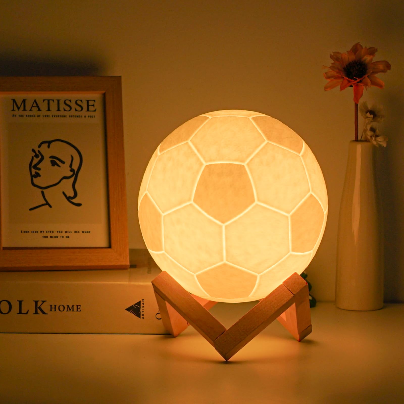 Balkwan Soccer Night Light, 16 Color Changing, Dimmable, 5.9in, Plastic, Model Soccer001, Multicolor, Remote Control, Kids Decor
