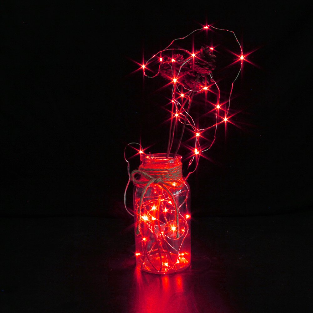 CYLAPEX Fairy String Lights, 6 Pack, Battery Operated, Red, Micro LED, 3.3ft Silvery Copper Wire for DIY Decoration