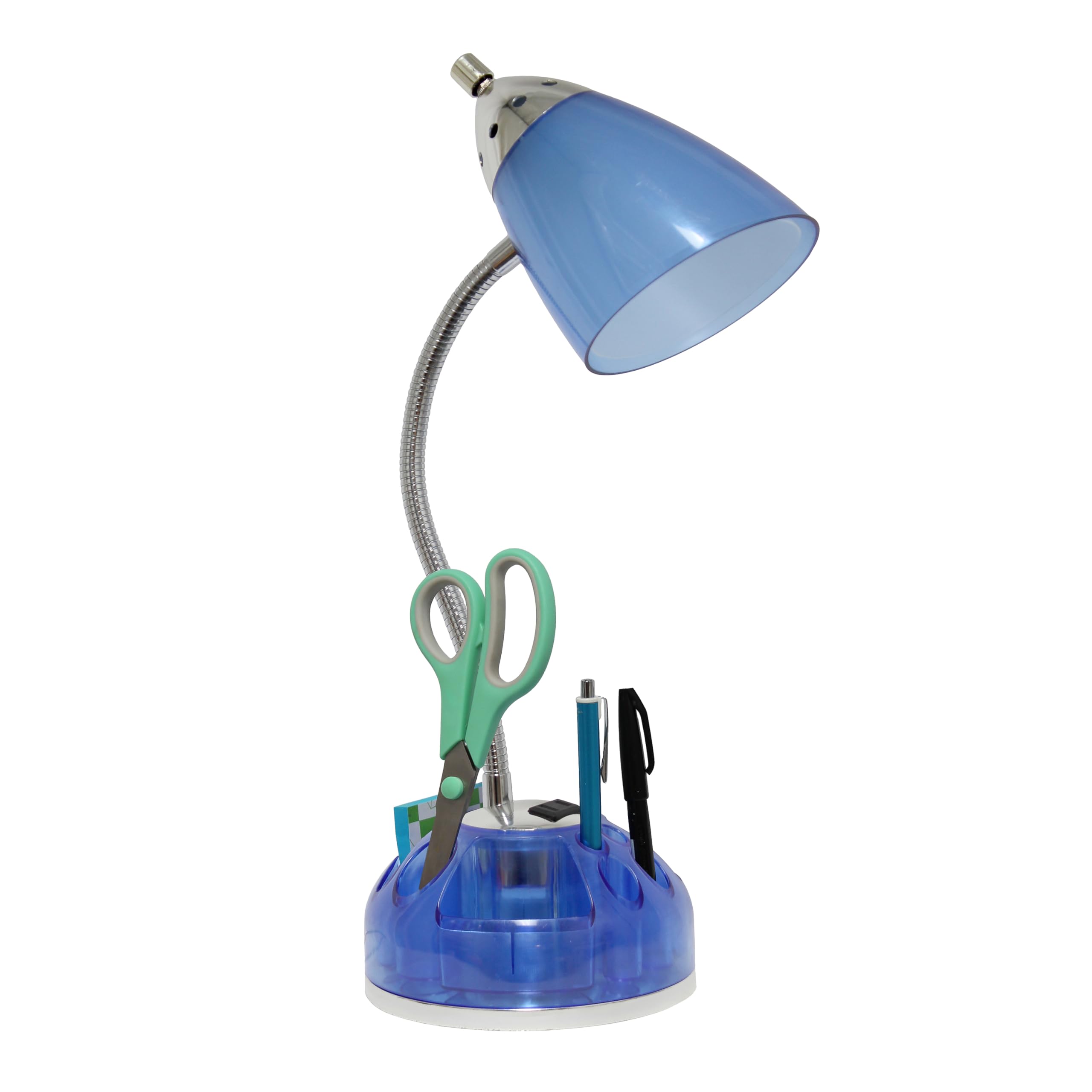 Simple Designs LD1015-CBL Desk Lamp with Charging Outlet, 18.5inx6.4inx6.4in, Plastic, Clear Blue