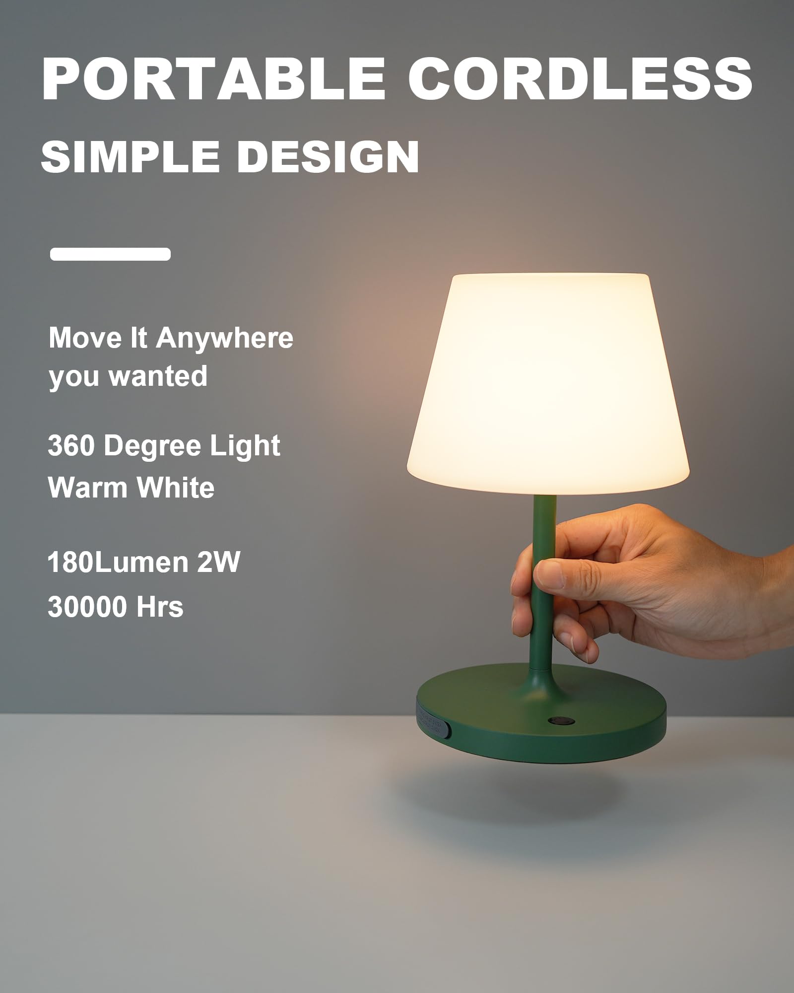 WEILAILUX Outdoor Cordless Table Lamp, Waterproof, 4000mAh, Touch Dimmable, 9.6in, Green, Model WL-3669