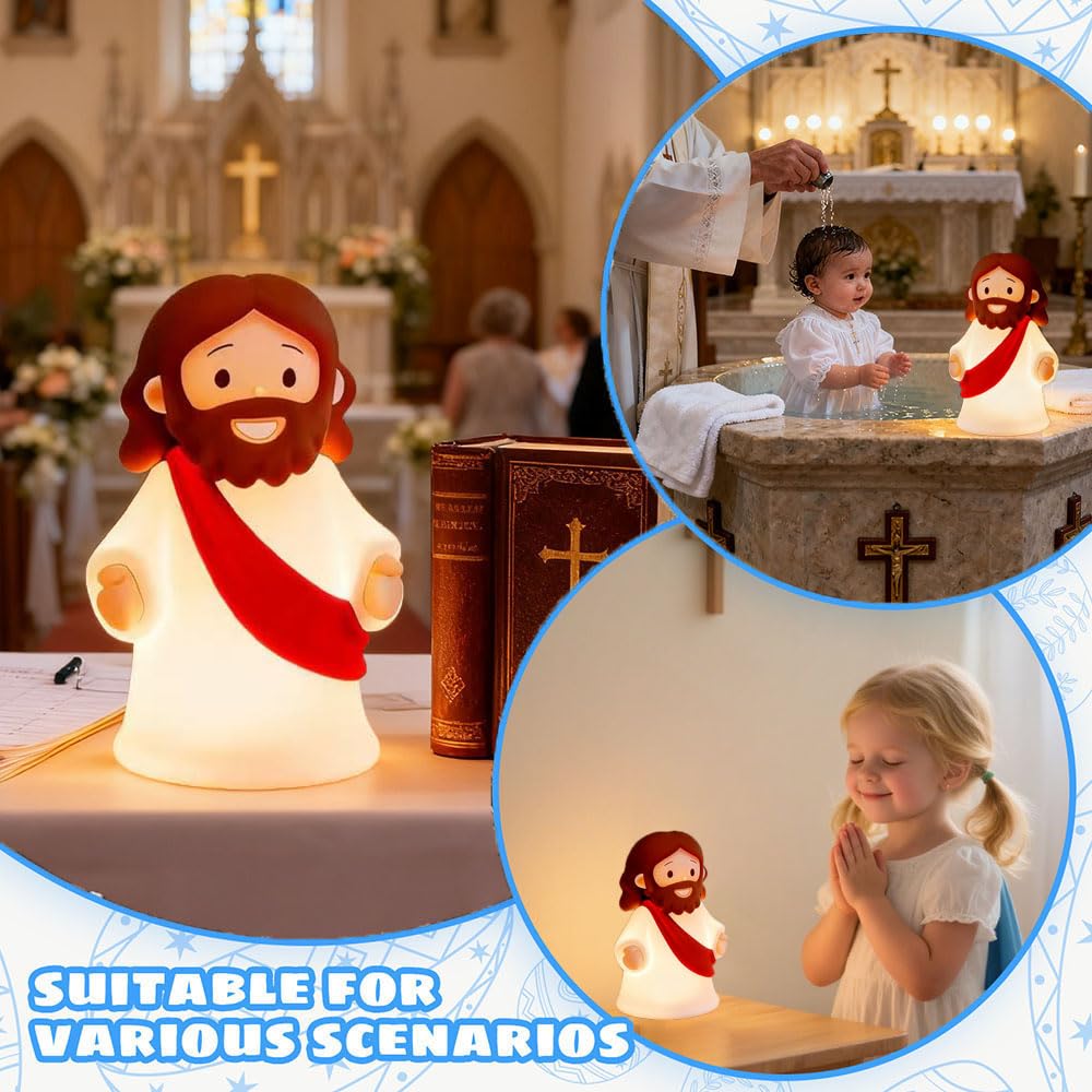 Kangten Chen Jesus Night Light Rechargeable Bedside Night Light Dimmable Silicone Led Light Ideal For Religious Gatherings  Gifts For Sunday School  Baptism Presents  Easter Egg Decorations (Red)