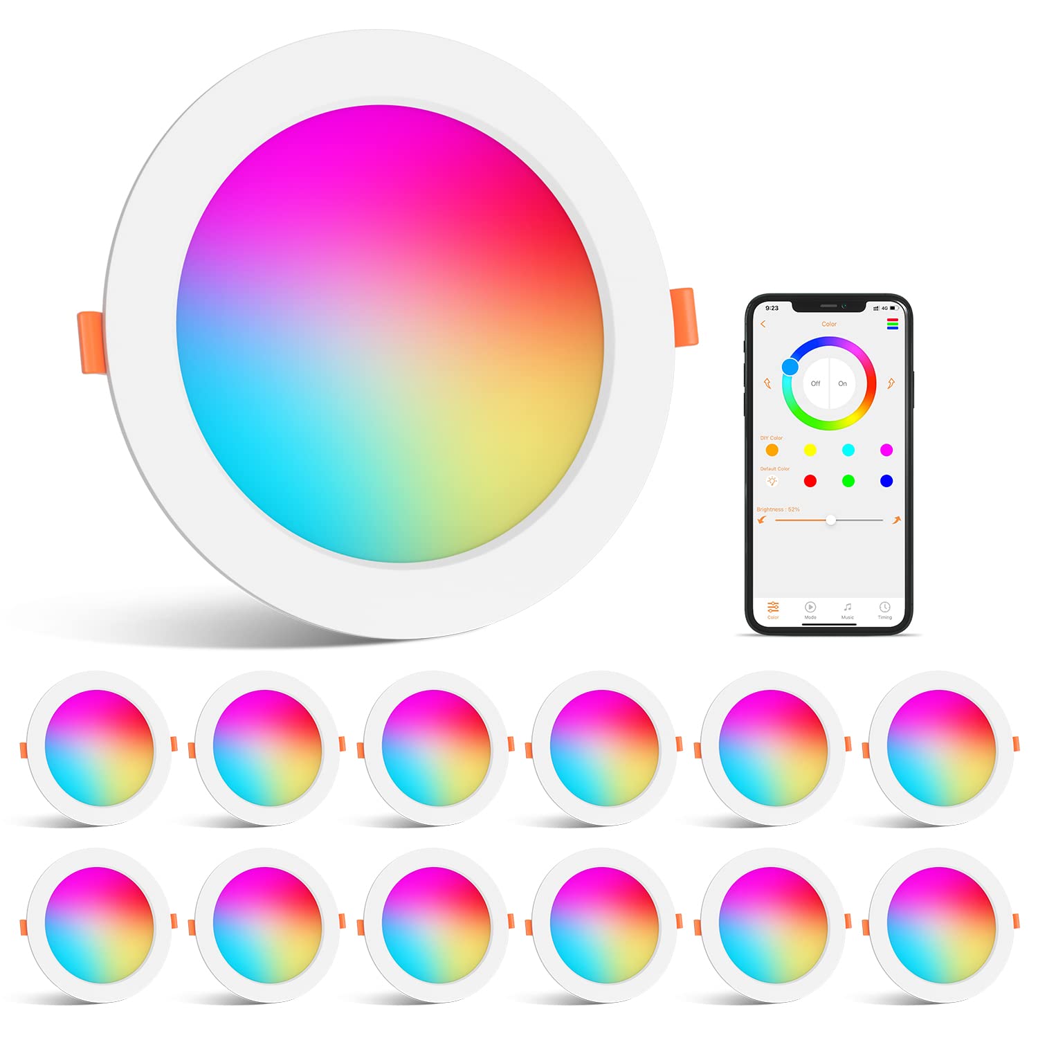 SikSog Smart Recessed Lighting 4 Inch Color Changing 12W LED Downlight, 1000 Lumen Recessed Ceiling Light, RGB & Daylight 5000K 