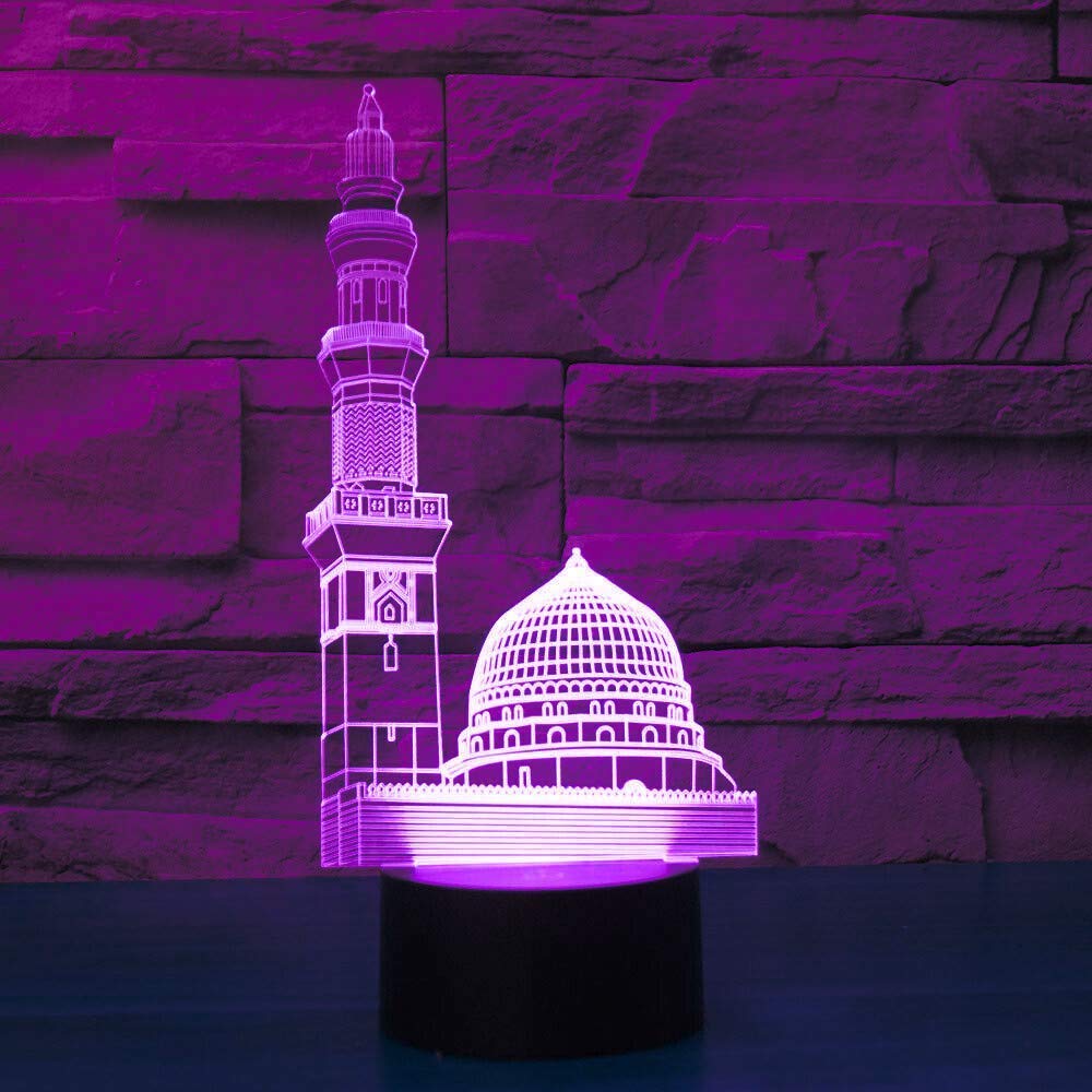 Fxuslgt 3D Islamic Muslim Castle Night Light Powered Remote Control Touch Switch 16 Color Change Led Table Desk Lamp Home Decora