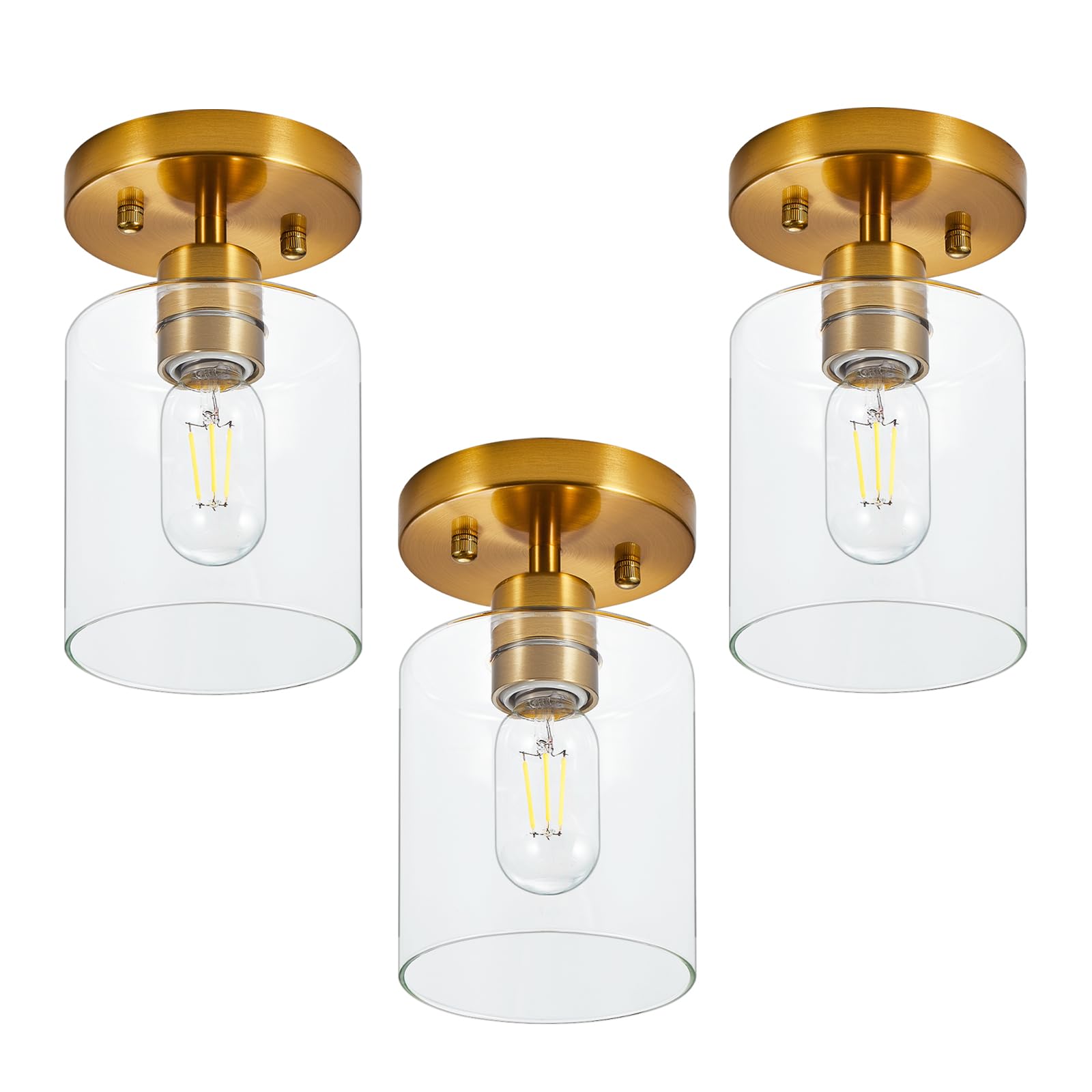 Gold Semi Flush Mount Ceiling Light, 1-Light Hallway Ceiling Lights, Over Sink Lighting Fixtures Kitchen, Brass Hallway Light Fi