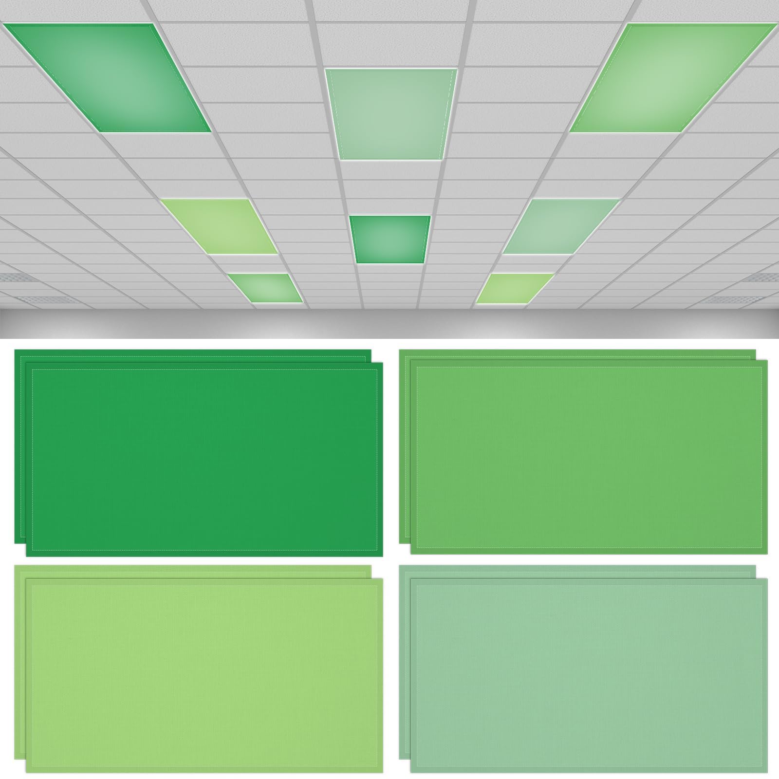 QOUBAI 8PCS Fluorescent Light Covers  4x2 Feet Magnetic Light Cover Fluorescent Lights Shade Panel Positive Inspirational Ceiling Lights Filters for Office Classroom Home Drop Ceiling Green