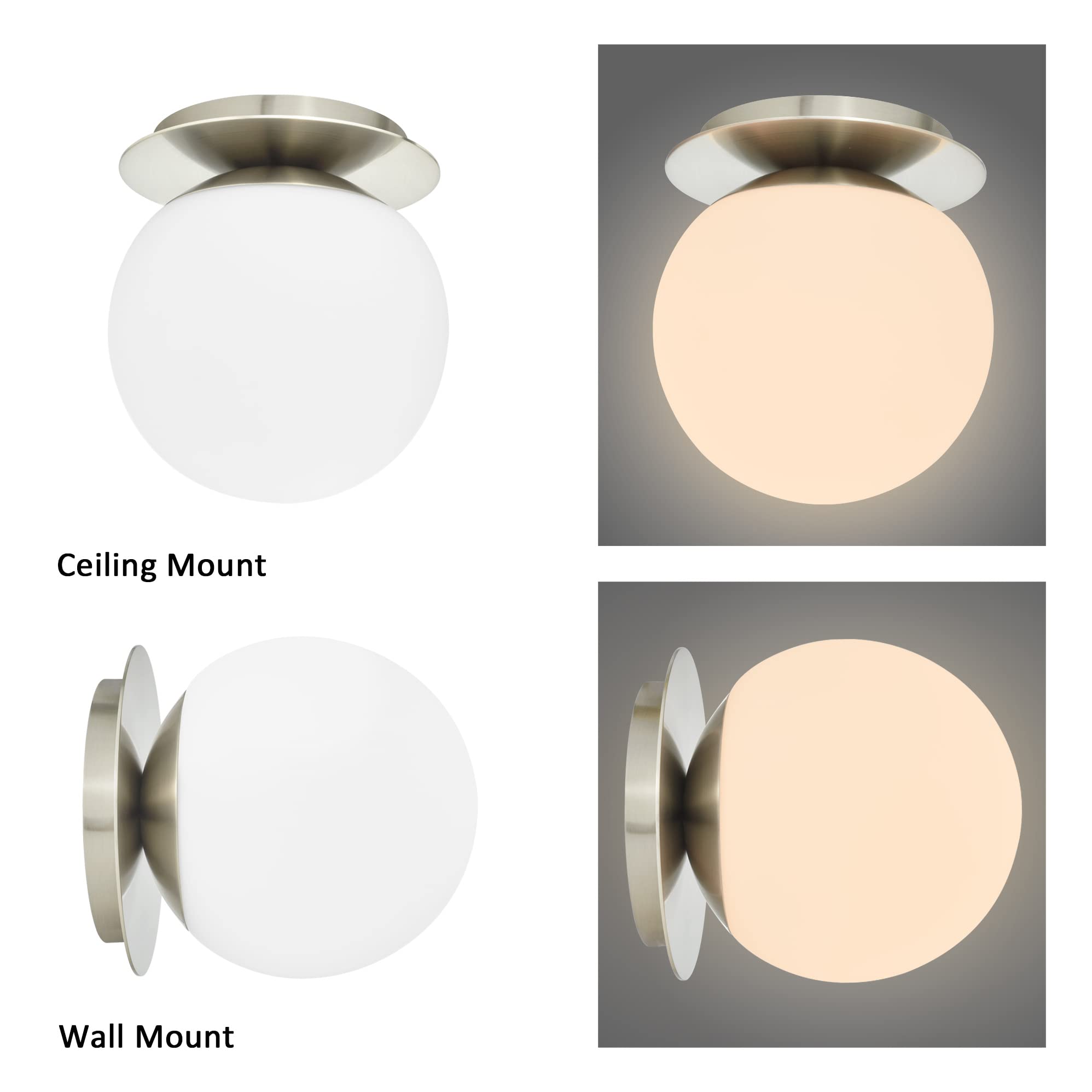 Wall Sconces, 1 Light Modern Globe Sconce In Brushed Nickel, Wall Light For Bedroom Bathroom Living Room & Hallway Vanity Lighting, Ceiling Light Fixture