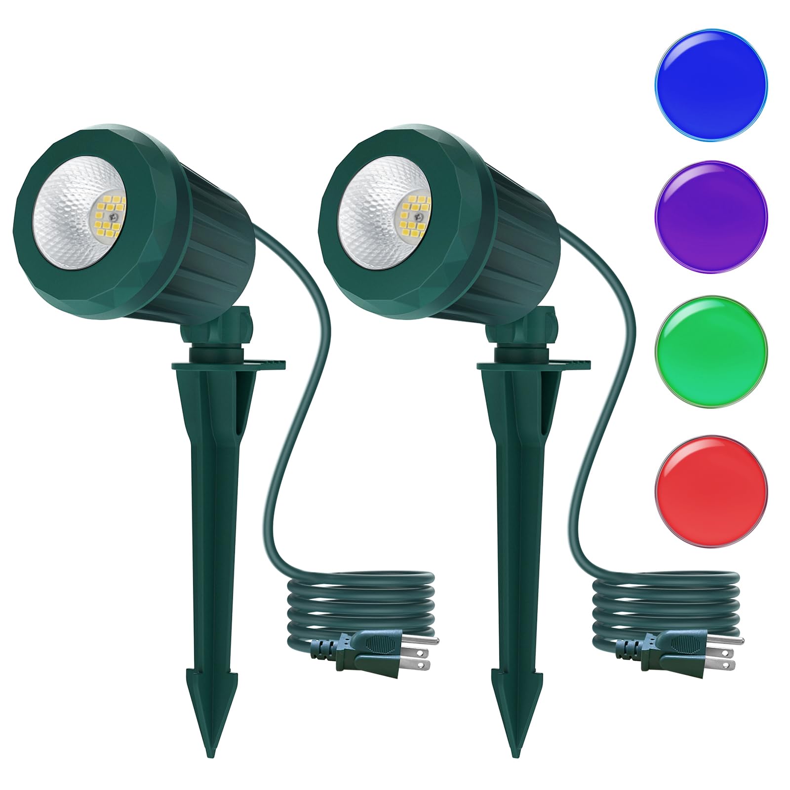 Holeva Halloween & Christmas Outdoor Spotlight  6500K Cool White Led Landscape Lighting With 4 Lenses (Rgb Purple)  Ip67 Waterproof  120V Plug-In For Yard  Garden Tree Holiday Decor(2 Pack  Green)