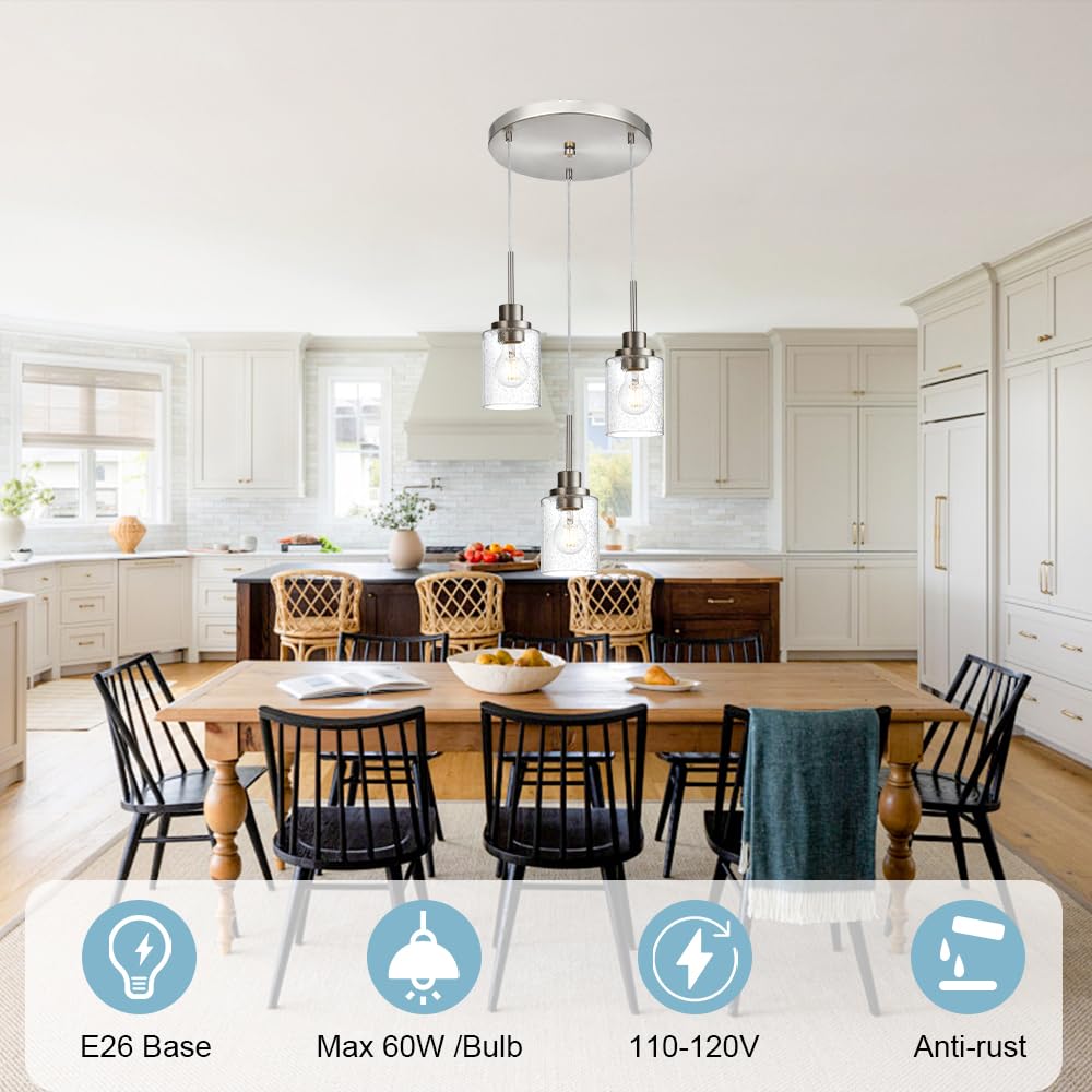 Pendrion 5 Light Farmhouse Pendant Lighting For Kitchen Island,Brushed Nickel Dining Room Cluster Pendant Light Fixtures Hanging