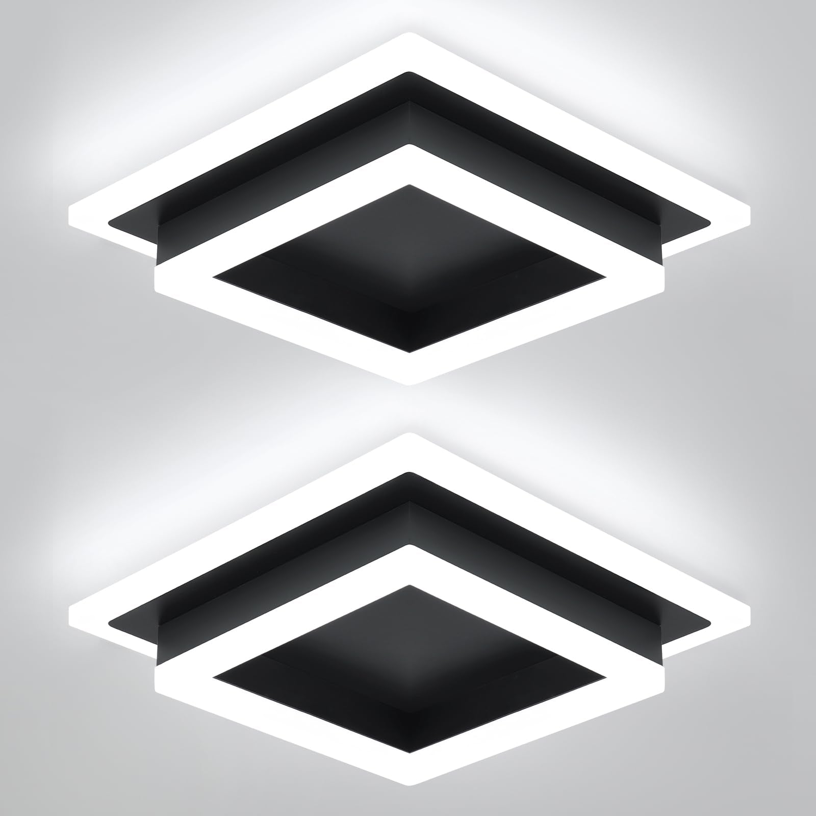 Eidisuny Modern Led Ceiling Light  Hallway Flush Mount Ceiling Light  32W  6000K  Black Square Hallway Lighting Fixtures For Living Room Kitchen Bedroom (Black) 2 Pack