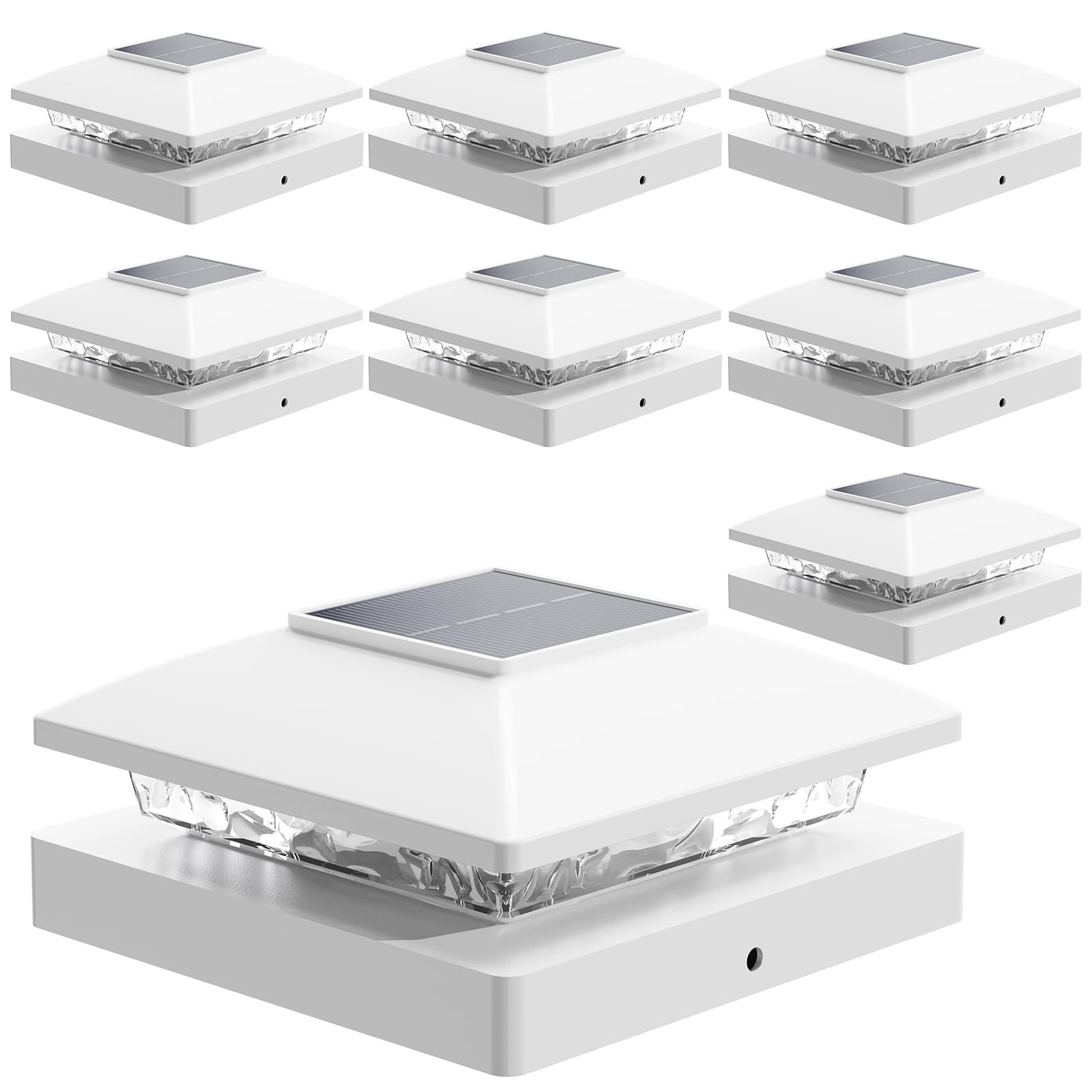 Solar Post Cap Lights Outdoor 8pack, White Waterproof Solar Powered Deck Fence Post Lights Fit 4x4 Wood/Vinyl Posts, Bright Warm