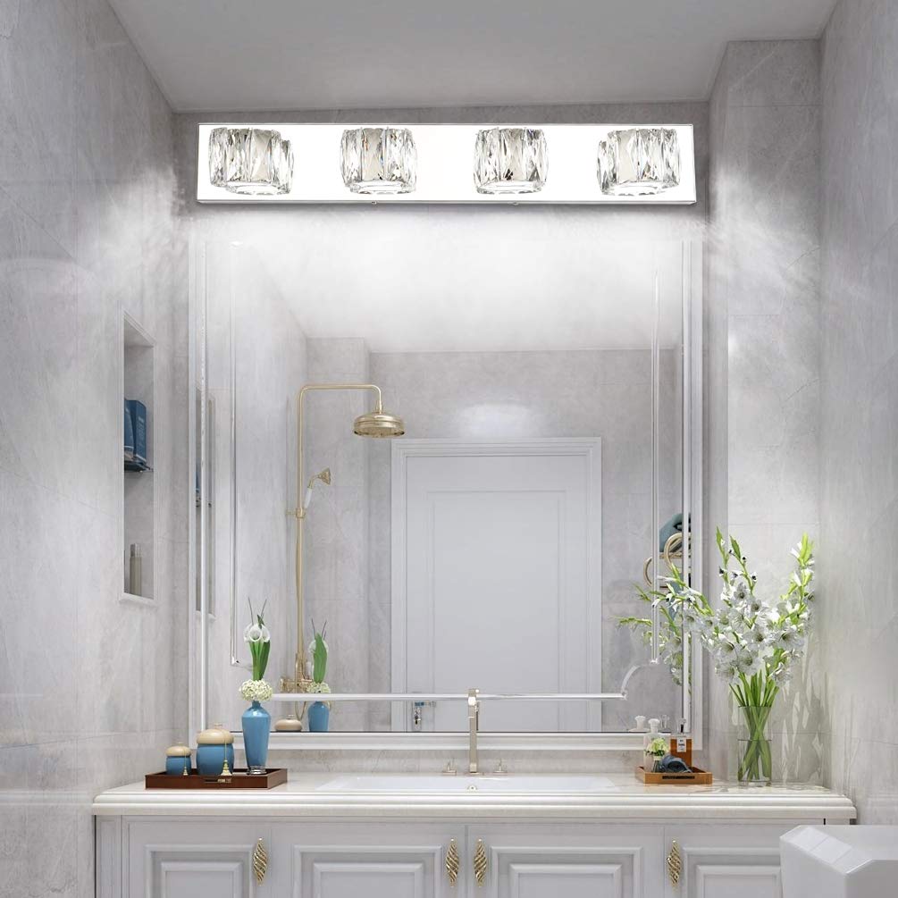 Aipsun 4 Lights Crystal Vanity Lights, Modern LED Bathroom Fixtures, White Light, Model 5f29f528-a7b0-4980-a069-cdffd7fe9114