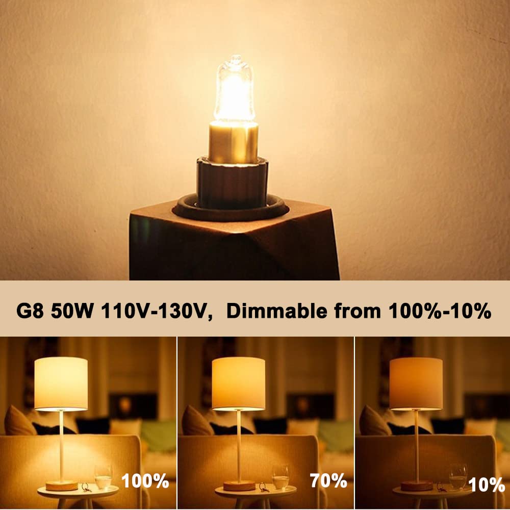 Vinaco G8 Halogen Bulb 50W, Dimmable, 2800K Warm White, Clear, 10 Pack