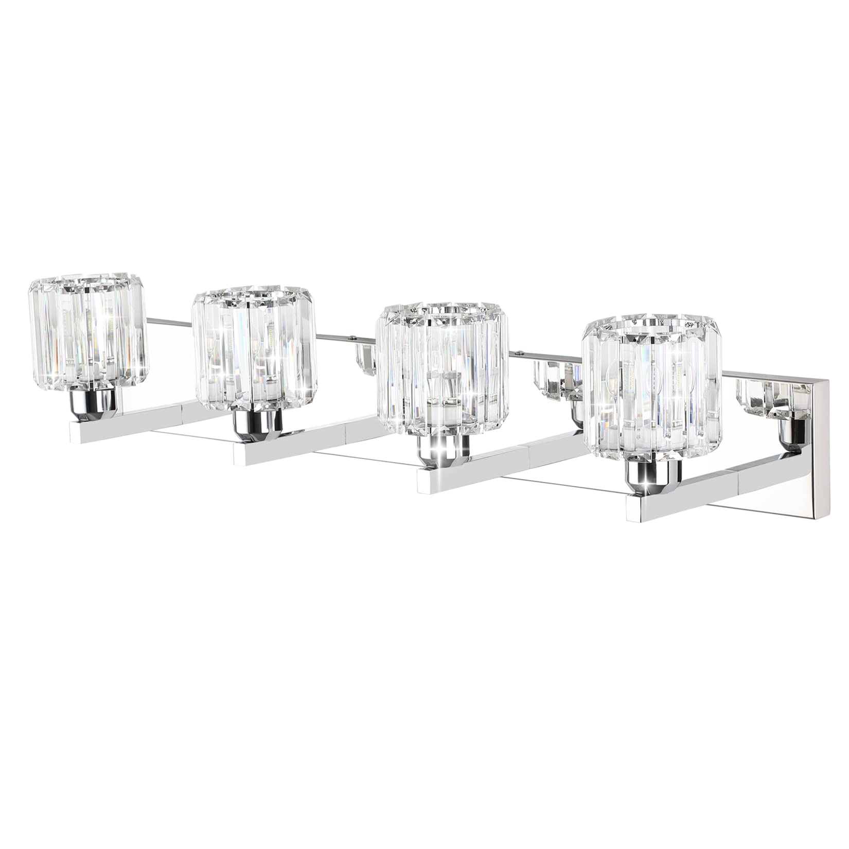 Aipsun Crystal Bathroom Vanity Light, 32 Chrome, Stainless Steel & K9 Crystal, Model 8460, 4 Lights (Bulbs Not Included)