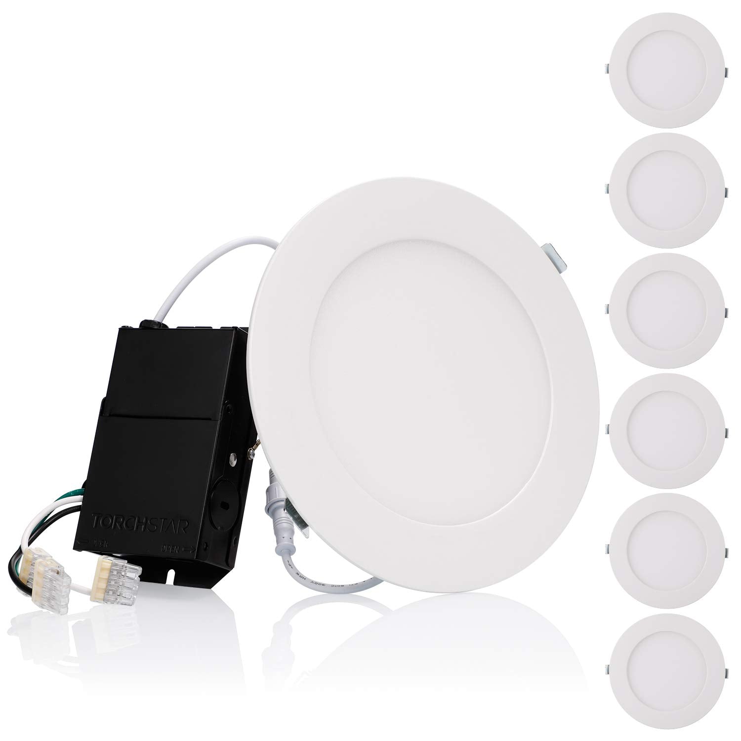 TORCHSTAR 6 Inch Ultra-Thin LED Recessed Light, 13.5W Dimmable, Soft White (2700K), Aluminum, Model XO1JDL-6D