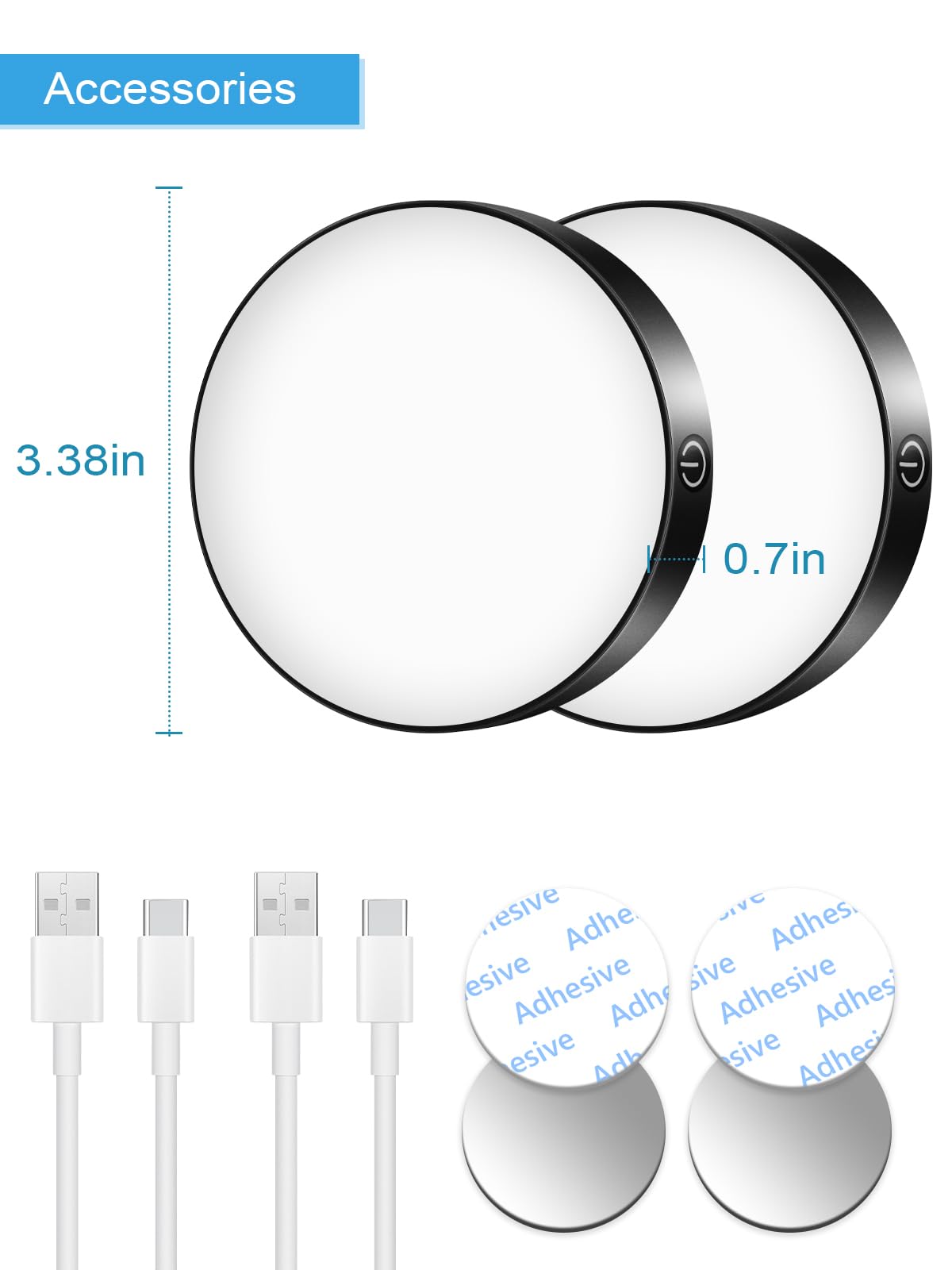 WILLED Tap Light Rechargeable LED Puck Light 6000K Dimmable 2 Pack Black Vinyl WJP-018