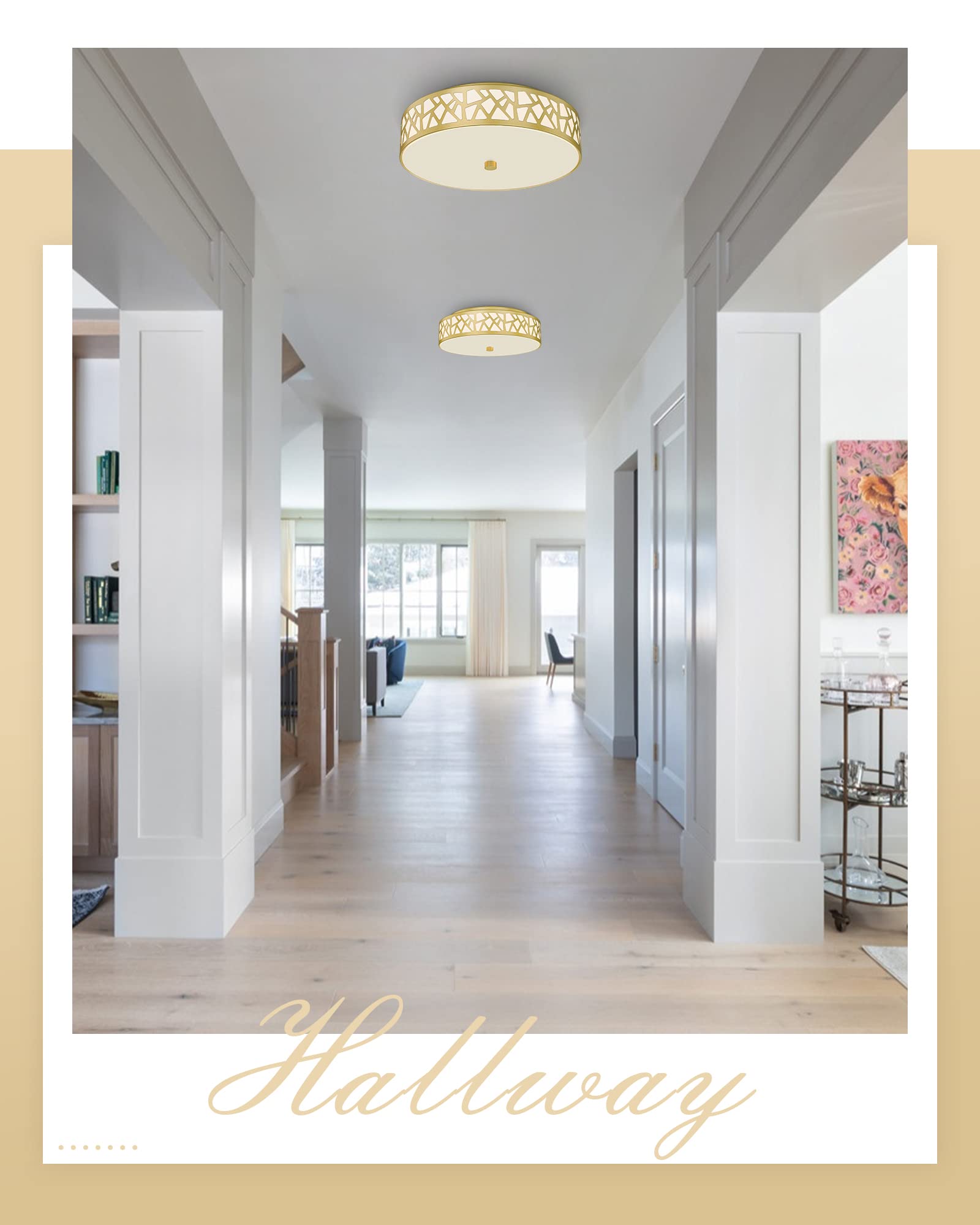 Vicnie 2-Light Flush Mount Ceiling Light, 12&quot; Modern Gold Fixture With Frosted Glass Shade