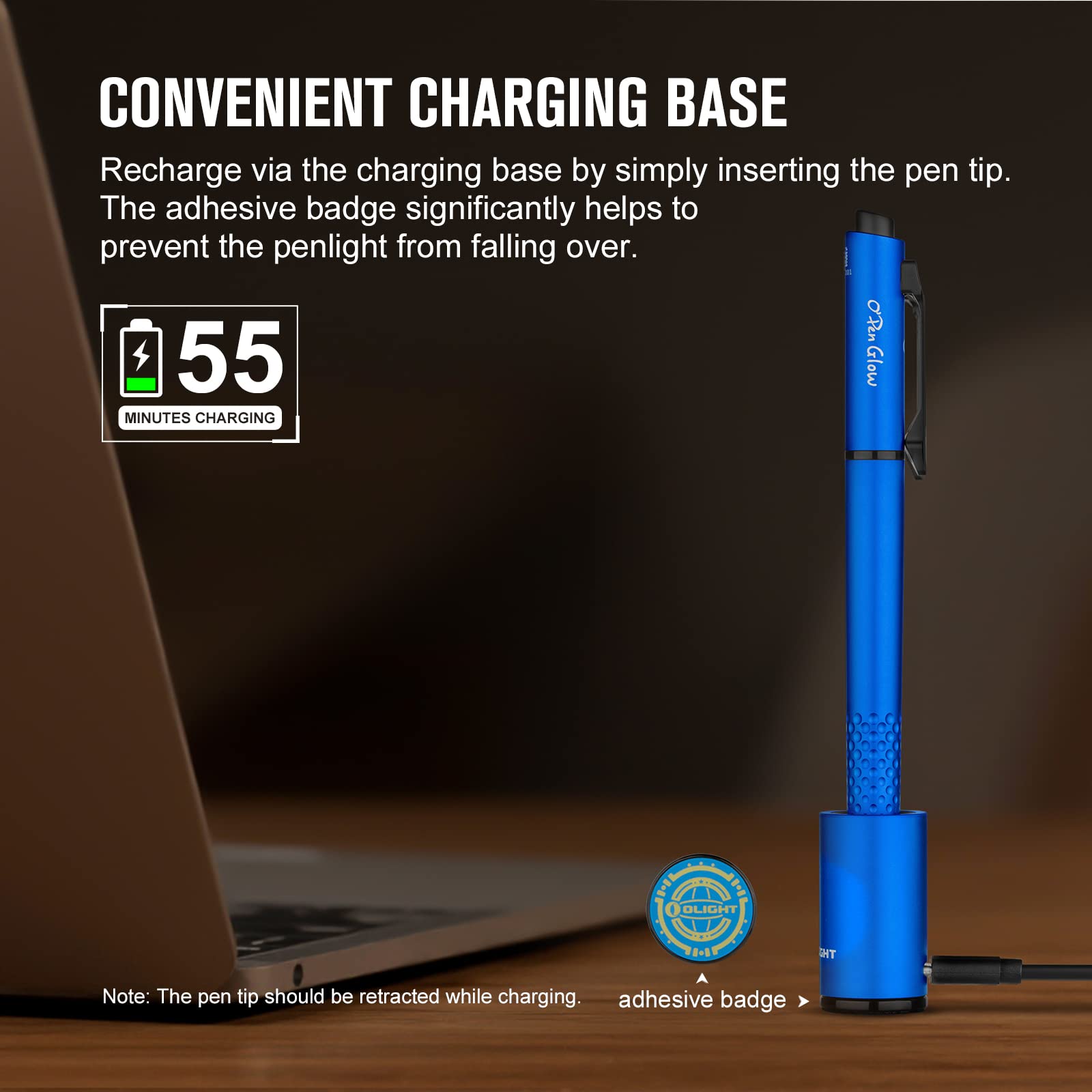 OLIGHT OPen Glow EDC Pen Light, 120 Lumens, Rechargeable, Blue, Model: Open Glow