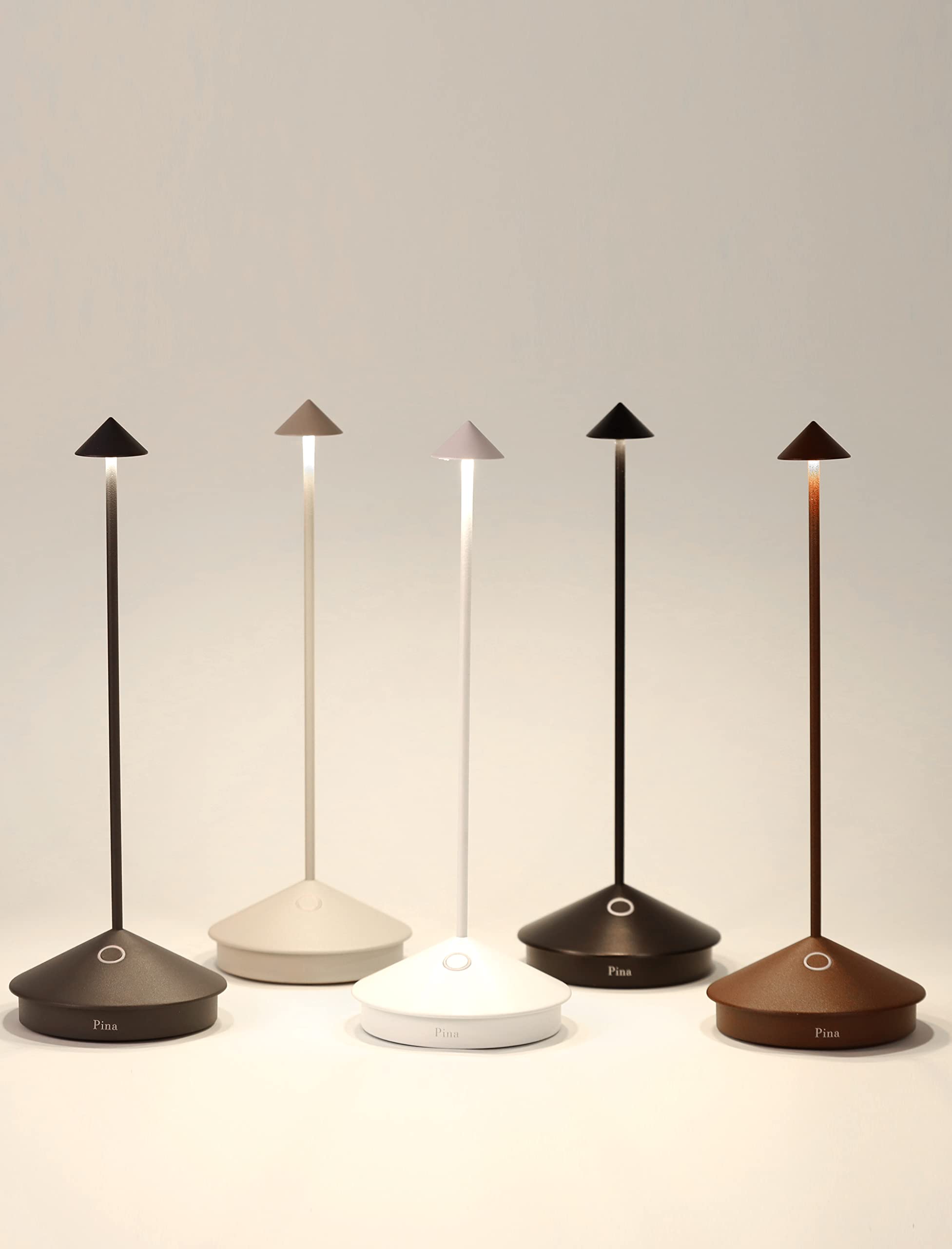 Zafferano Pina Pro Cordless LED Table Lamp (Rust) in Powder-Coated Aluminum, Touch Dimmable, Indoor Outdoor Use, Contact Chargin