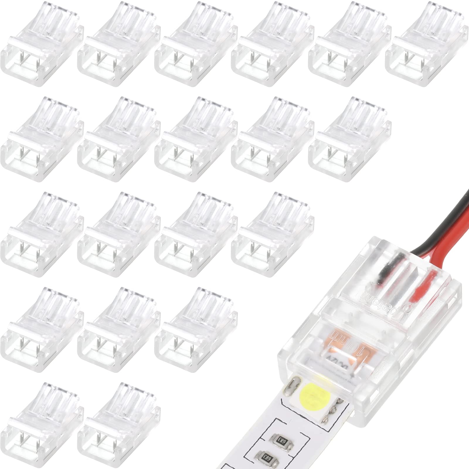Flutesan RGB LED Light Strip Connectors, Waterproof, 2 Pin, 8 mm, Transparent, Solderless