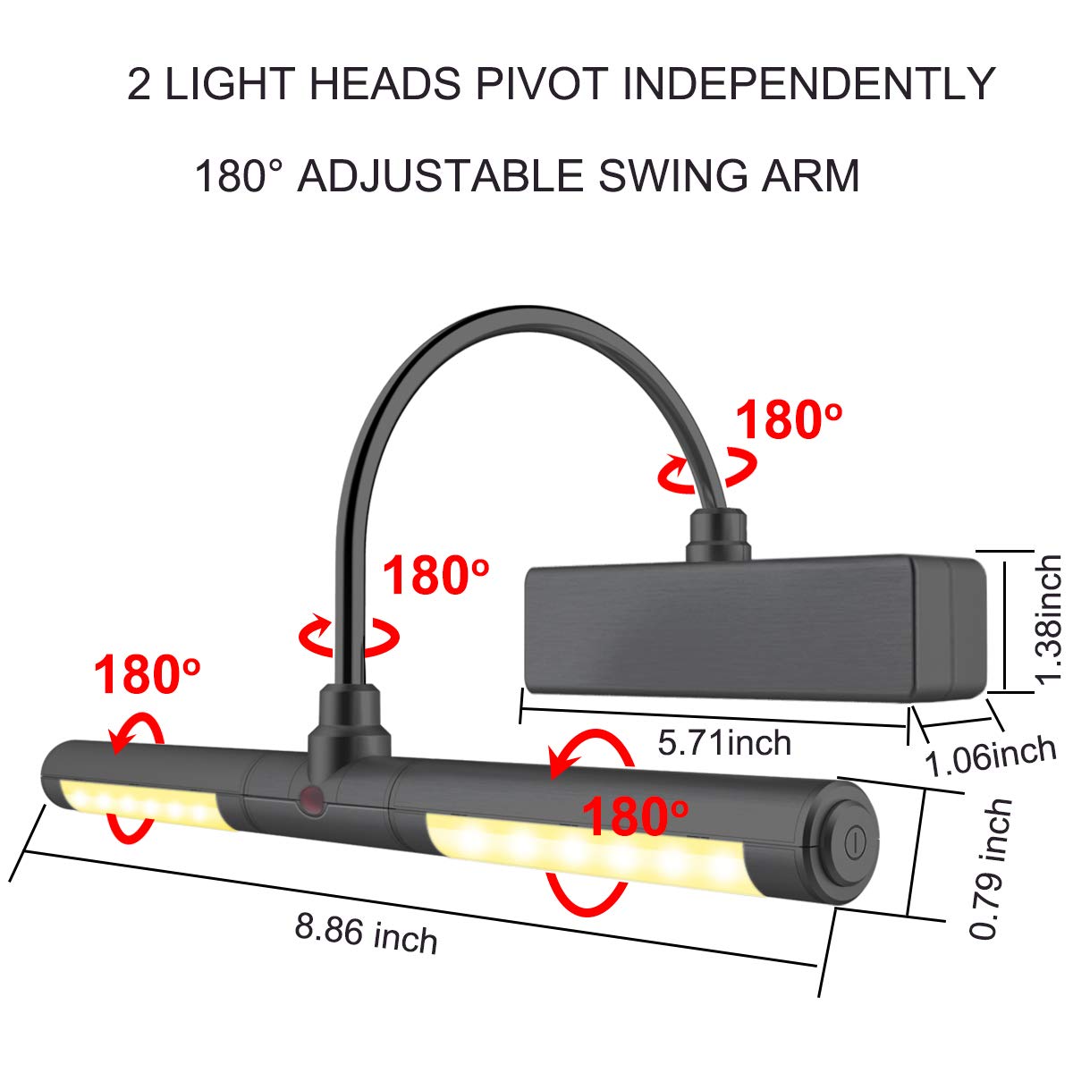 LUXSWAY Wireless Picture Light with Remote, 8.9" Battery-Operated, 3 Brightness Modes, F Black, DY602YW-black