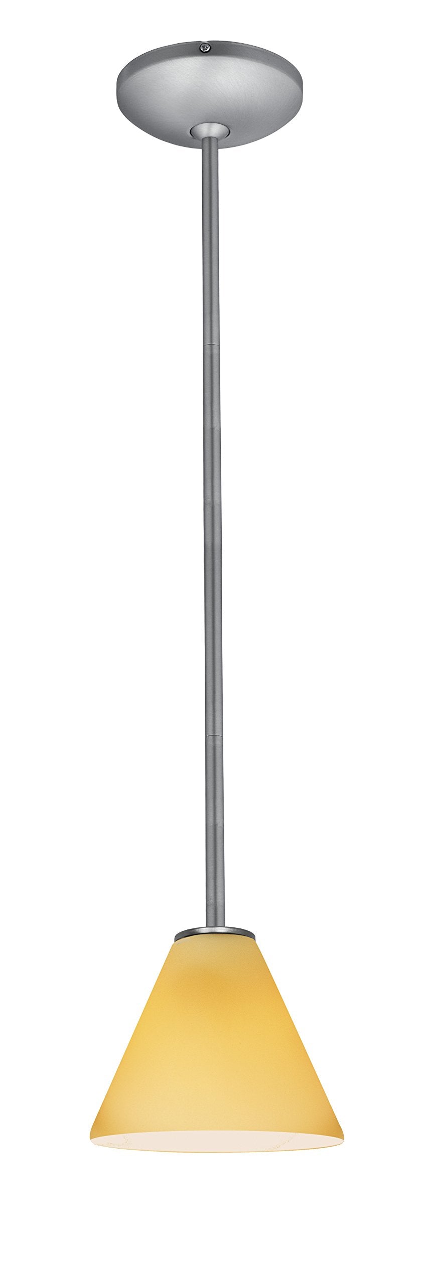 Martini Glass Pendant - Rods - Brushed Steel Finish - Amber Glass Shade