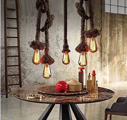 Ctkcom 1 Head 1 Meter Vintage Hemp Rope Pendant Light Fixture E26/E27 Base, Vintage Ceiling Light Lamp,Retro Style For Dining Ha
