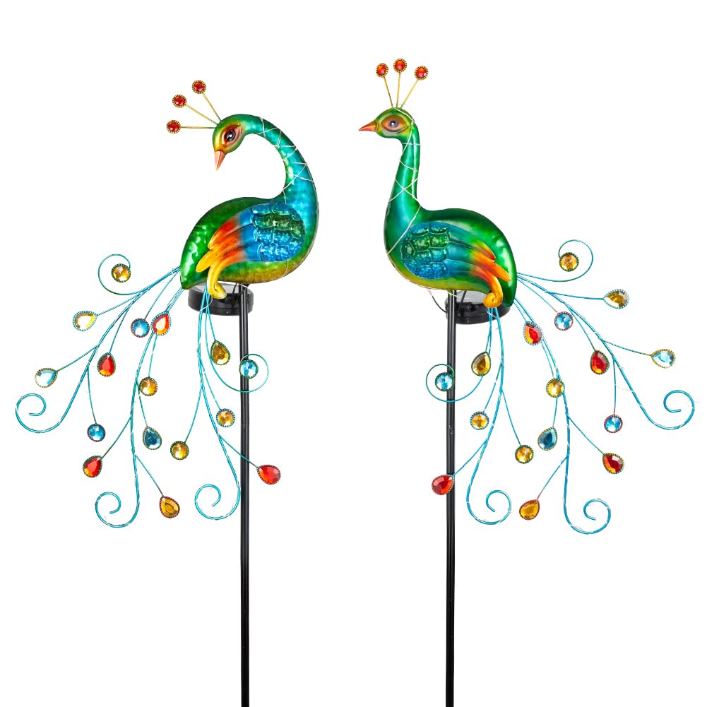 DREAMSOUL 2 Pack Peacock Solar Lights Outdoor, Tall Waterproof LED Outdoor Solar Lights for Yard Pathway Peacock Decor