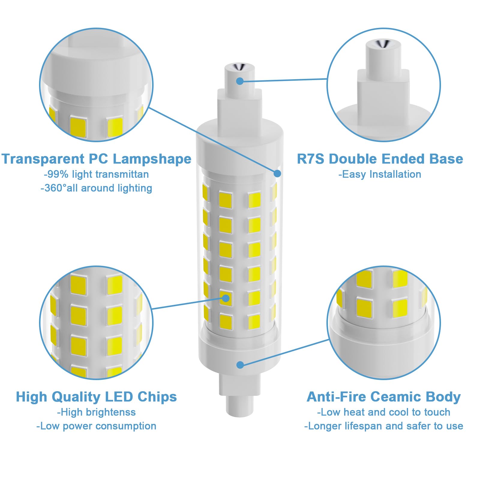 DUMILOO R7S LED Bulb 100W Dimmable 78mm T3 Halogen Equivalent Daylight White 5000K 2 Pack