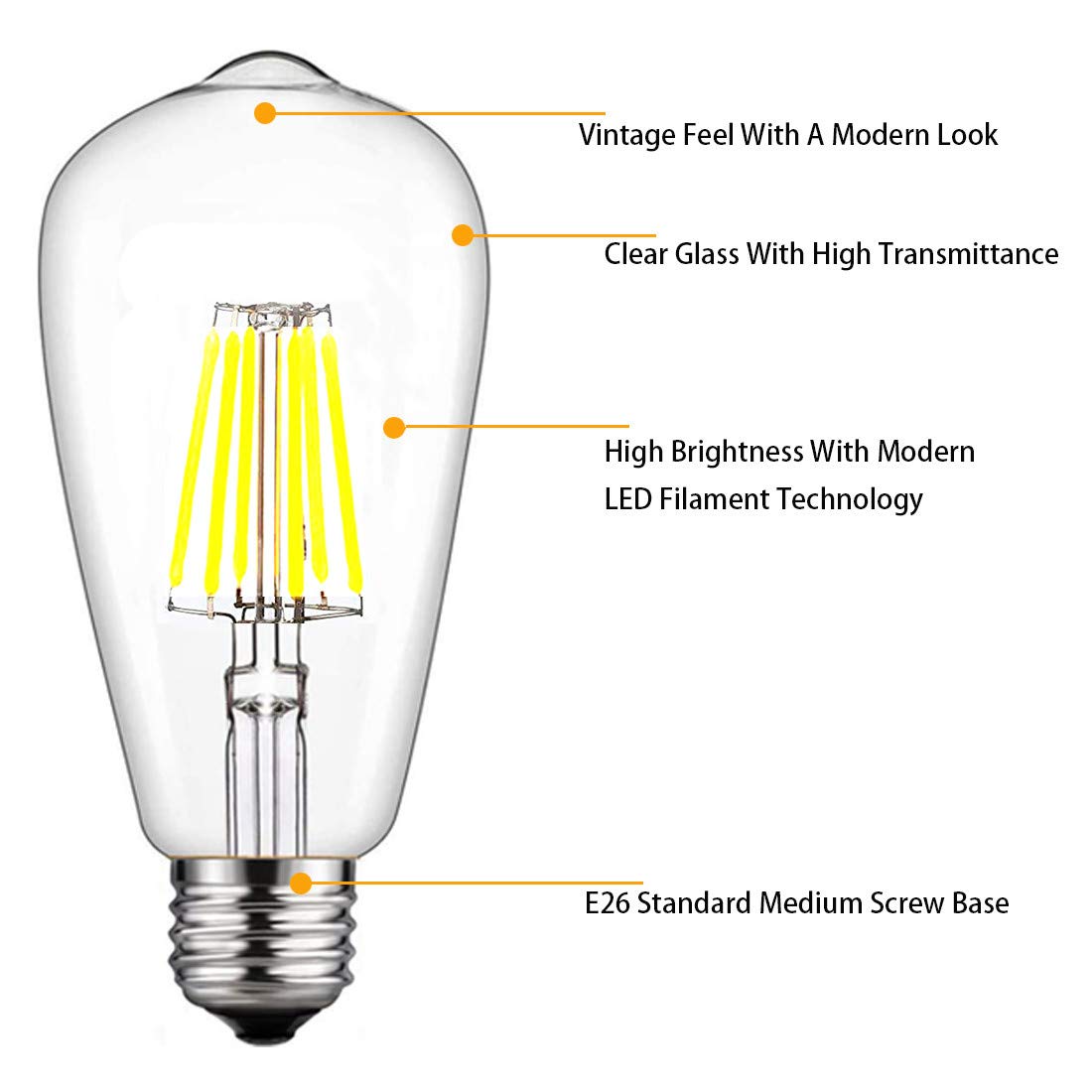 Shuwdkar 12V Edison Bulb 6W E26 12V Led Bulb Daylight 6000K 60W Equivalent, Ac/Dc 12V 24V 36V Low Voltage Led Light Bulb For Rv