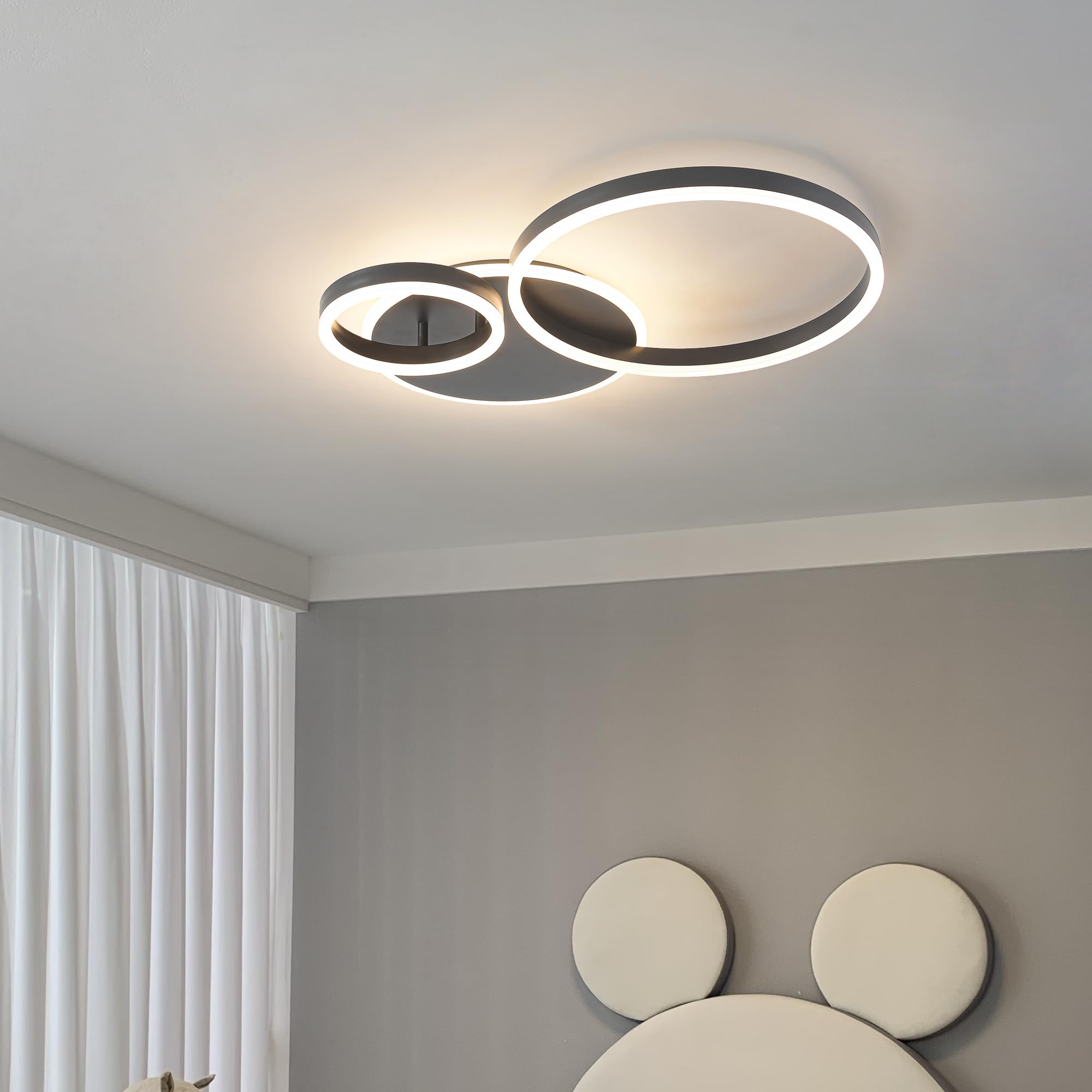 ONEELDY Modern LED Flush Mount Ceiling Light, Dimmable 48W, Adjustable 3000K-6000K, Black Acrylic Fixture for Home