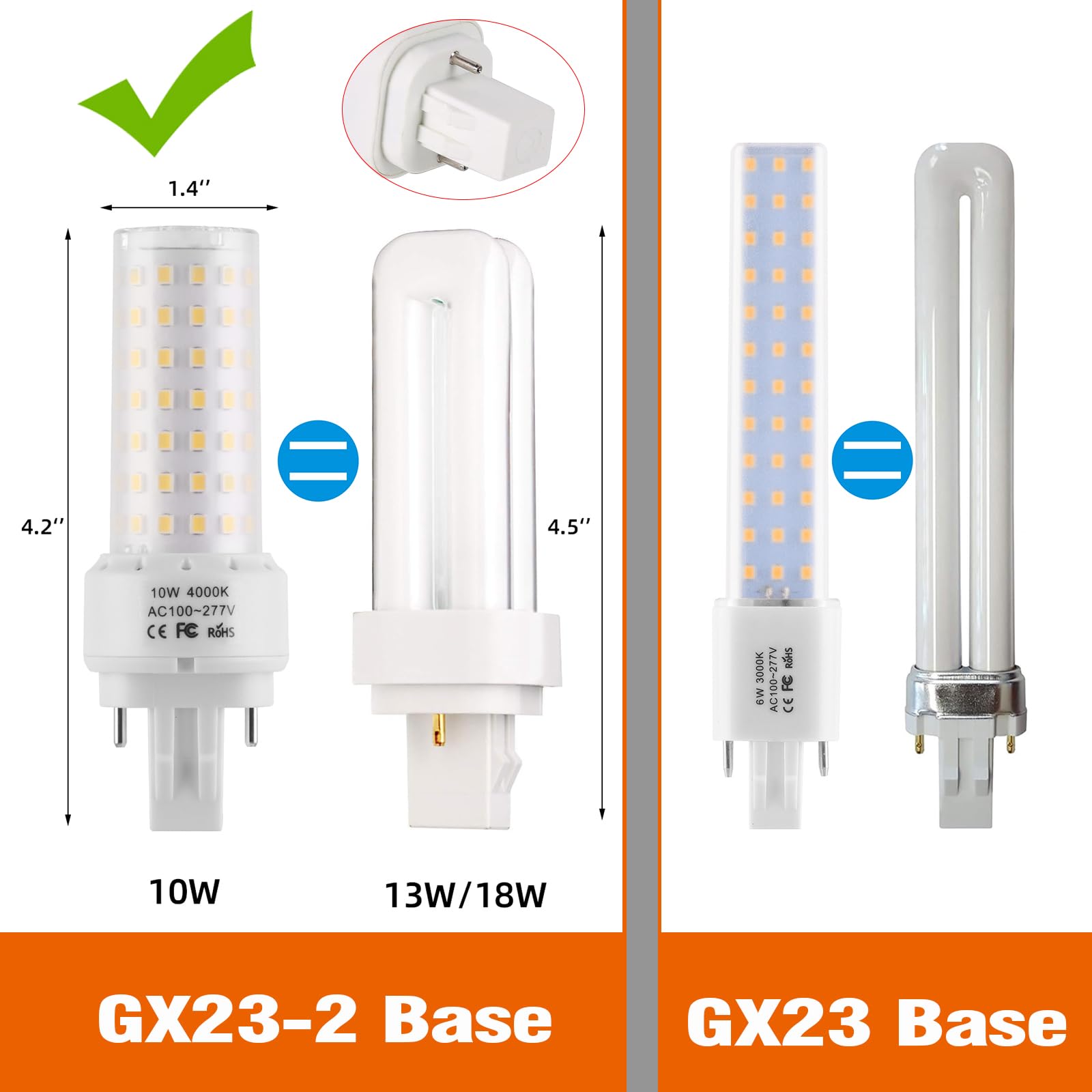 Lidesheng Gx23-2 Base Led Light Bulb Plug And Play,4000K Neutral White 2Pin Led Pl Bulb, 13W 18W Cfl Equivalent, Ballast Compati