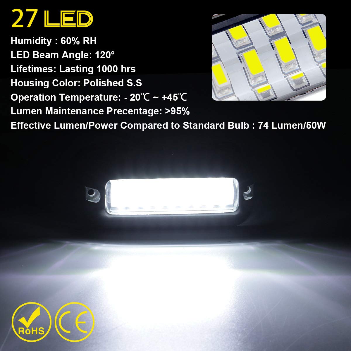 Kawell 27 LED Underwater Boat Lights Waterproof IP68 SUS316 Stainless Steel Marine Transom Lights White 55-AU786-W