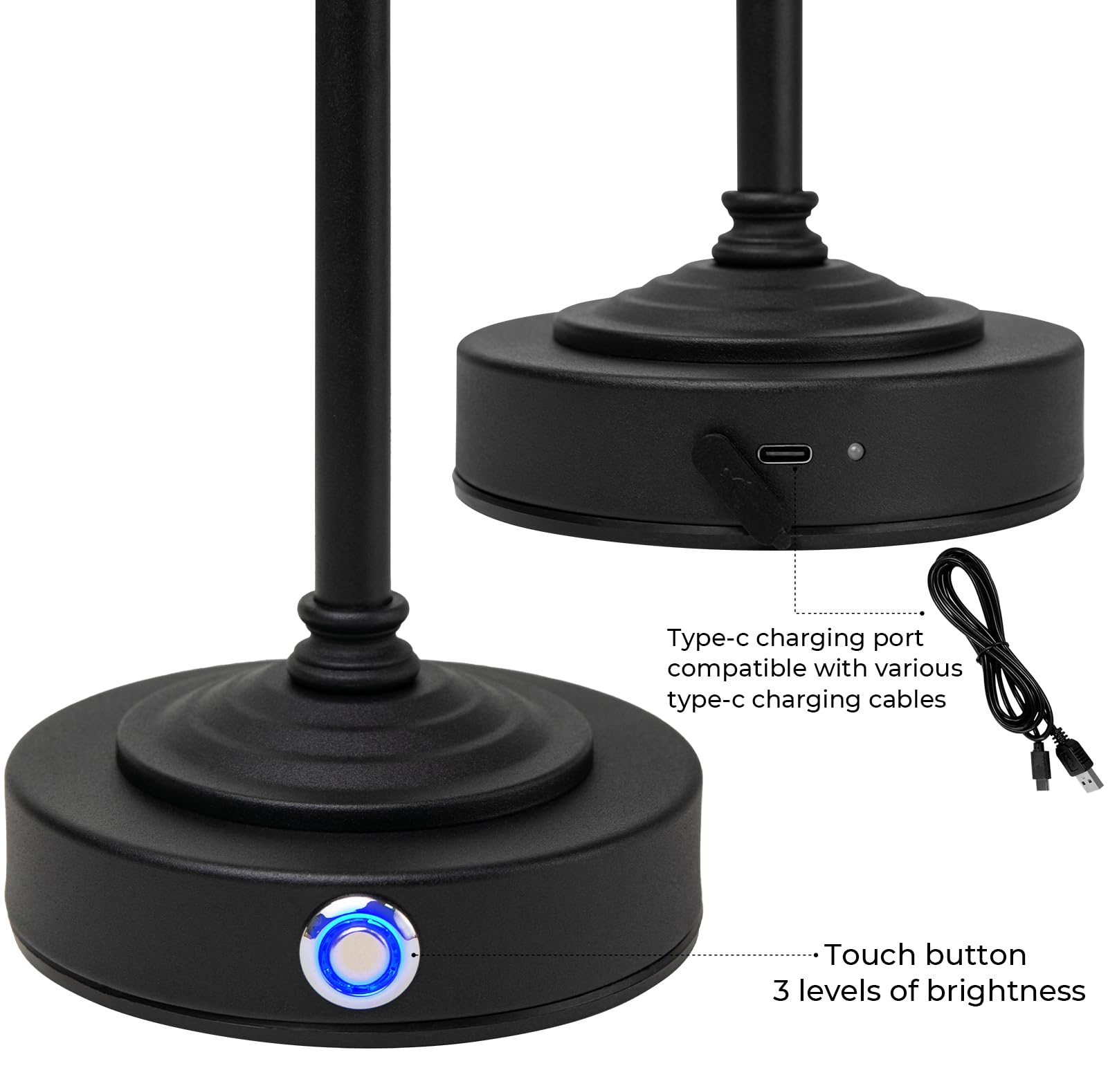 Nurforta Cordless LED Table Lamp: 5200mAh Portable Battery Operated Lamps for Living Room - Dimmable Desk Lamp for Bedside, Bar,