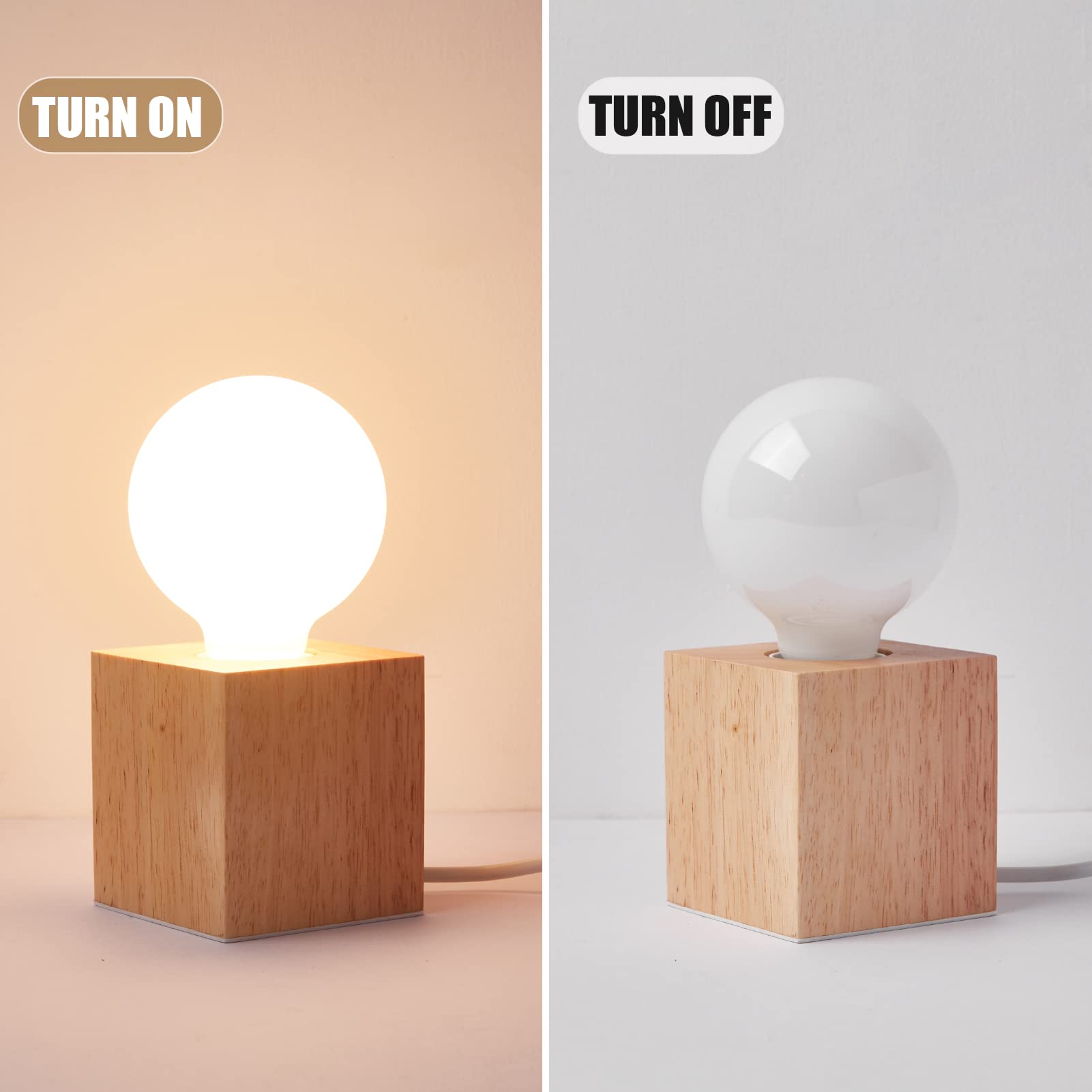 OuXean Vintage Table Lamp - Small Wooden Base Night Light for Bedroom & Living Room, Square Design, E26 60W, Antique Decor